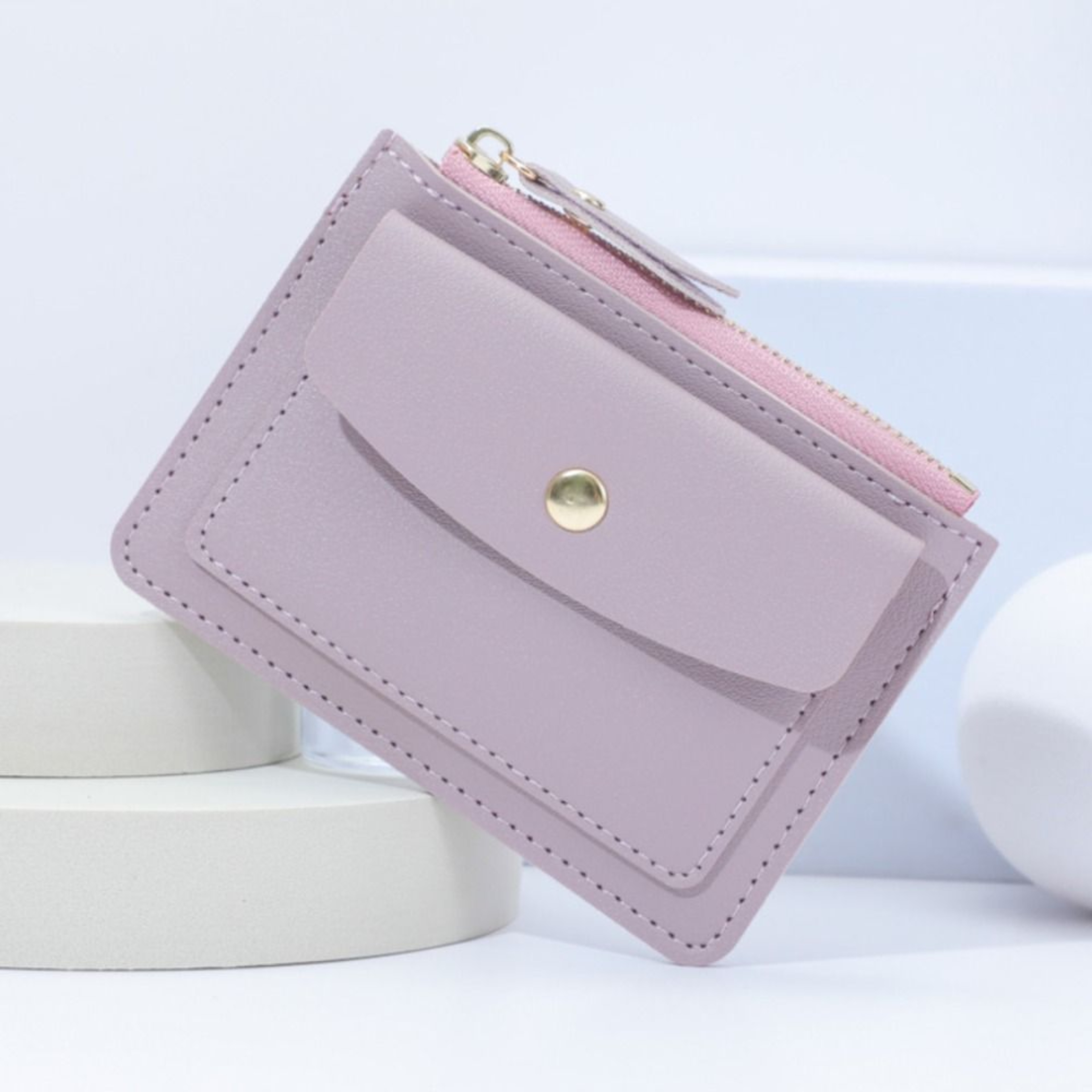Women Simple Short Wallet Purse, Solid Color PU Leather, Multi-Cards Holder, Coin Purse, Zipper Wallet – view 12