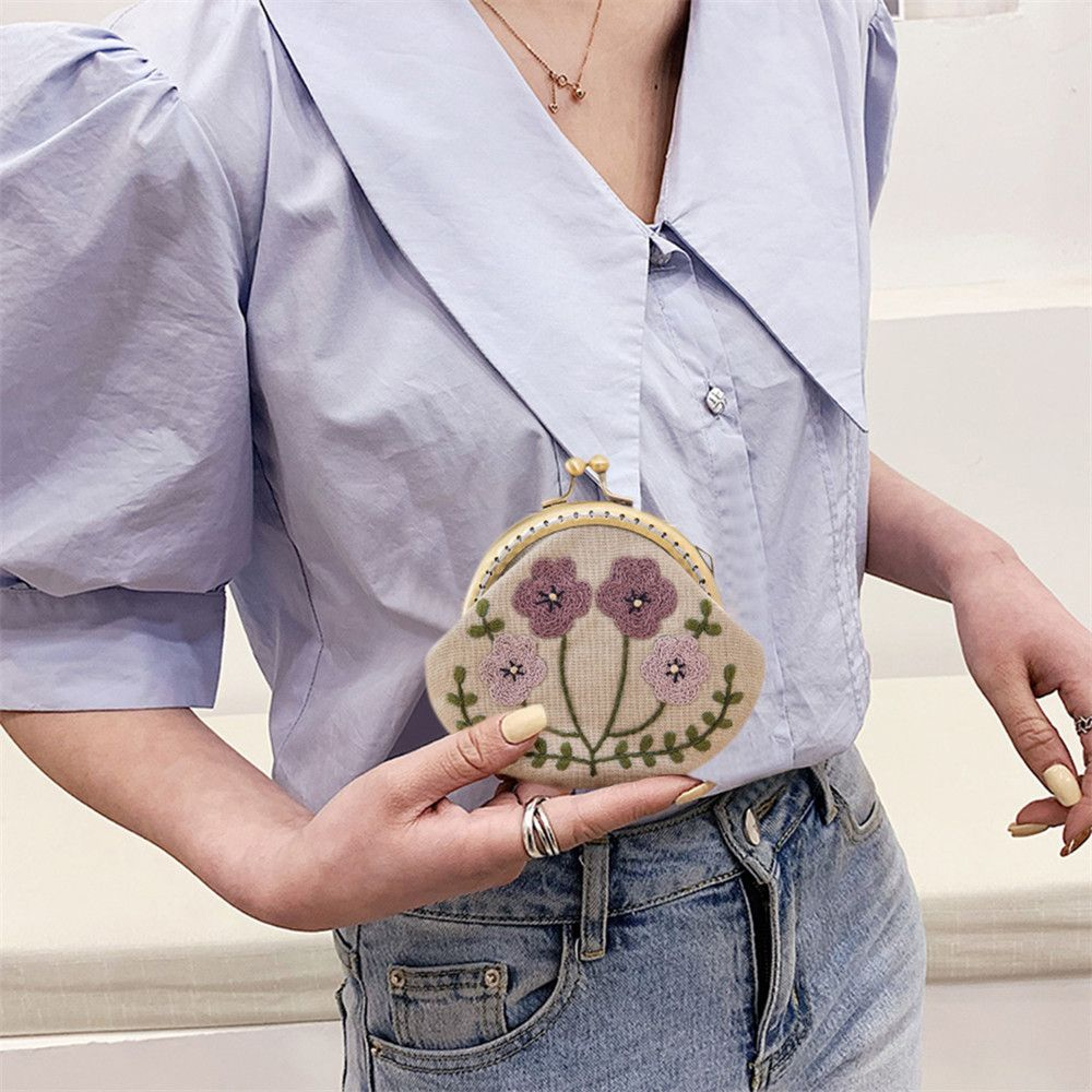 Flowers Bird Embroidered Coin Purse Wallet, Mobile Phone Bags Kit, Handmade DIY Clutch Bag – view 4
