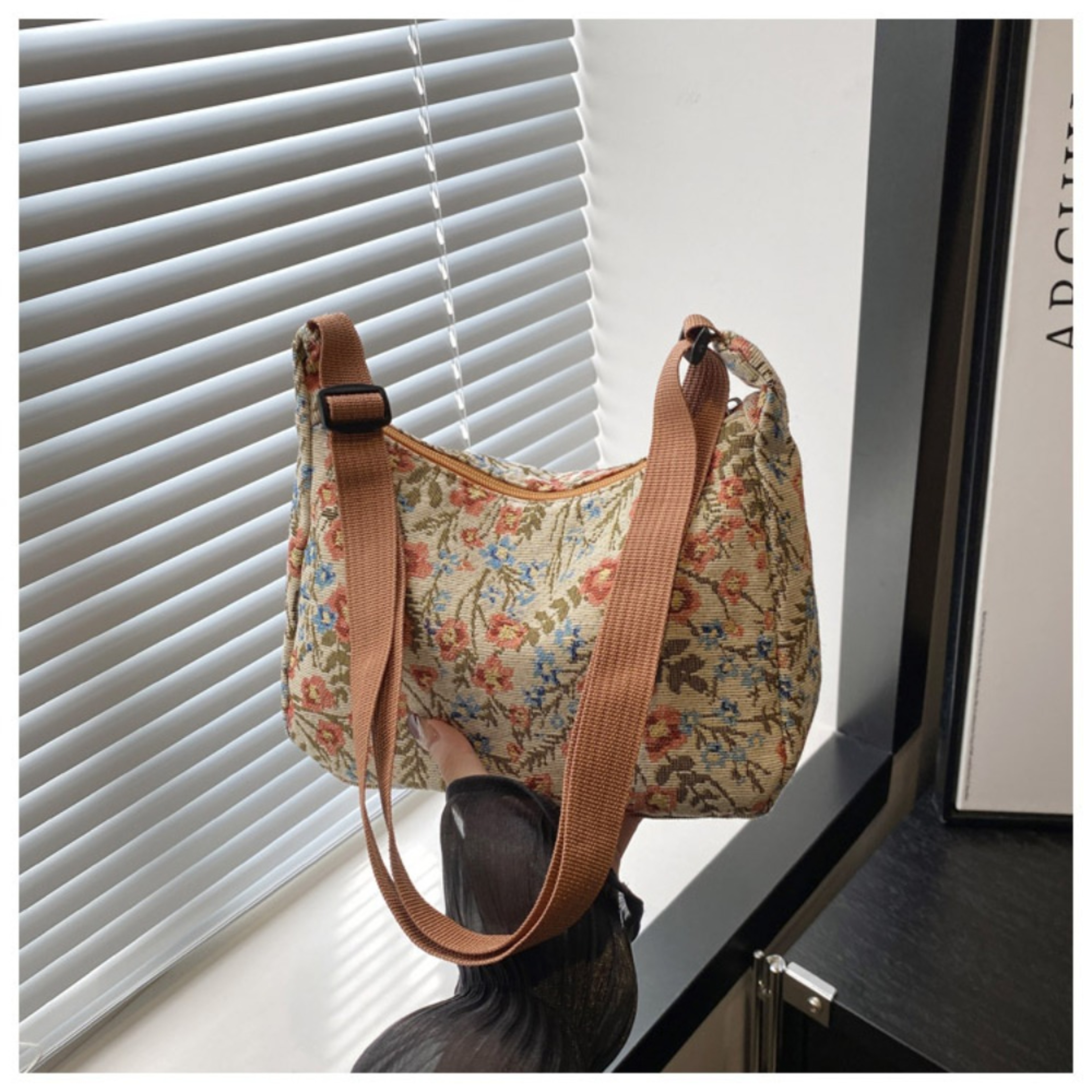 Vintage Half Moon Shape Women Messenger Bag, Versatile Literary Prints Crossbody Shoulder Bag – view 10