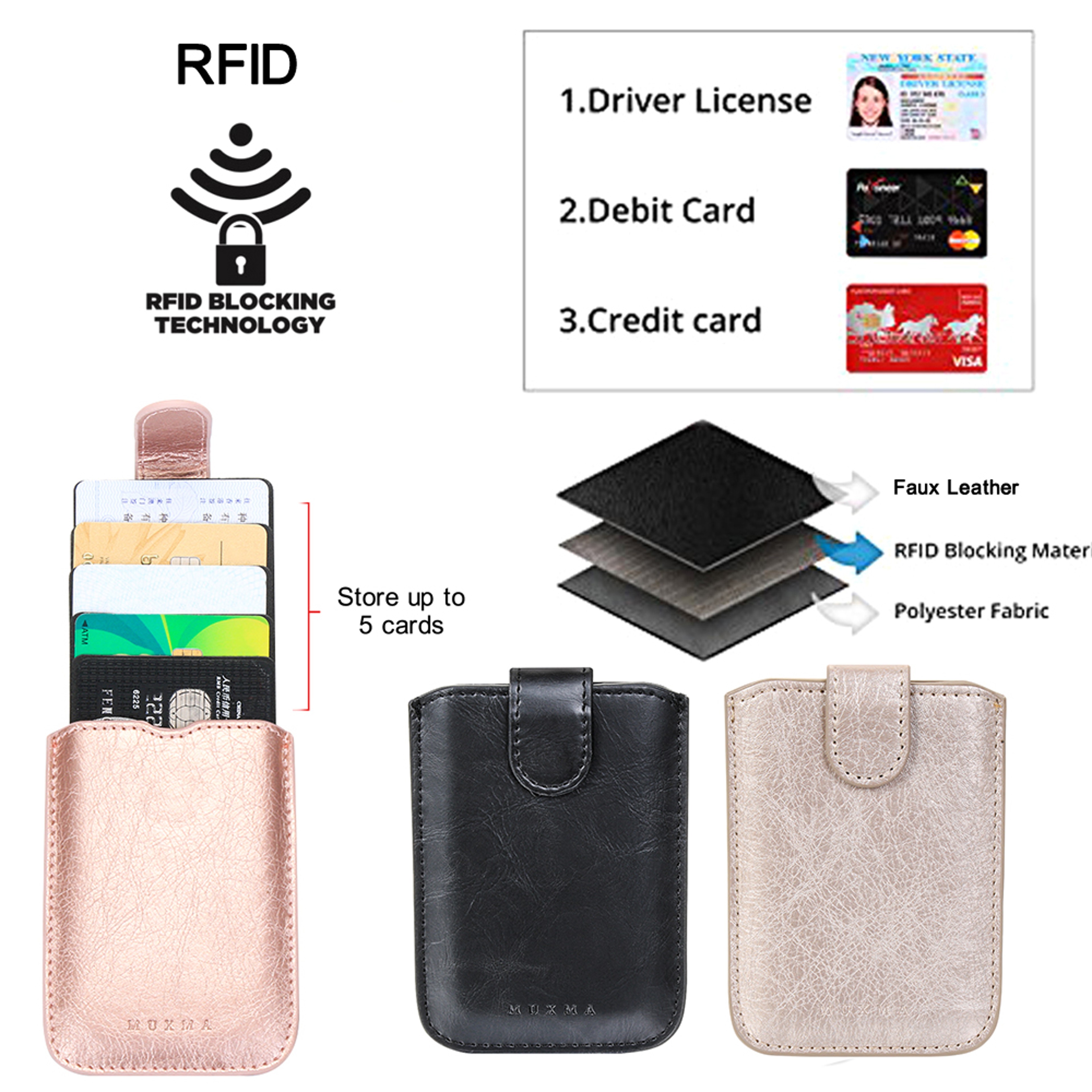 Universal Phone Card Holder with 5 Card Pockets, PU Leather Wallet for Men and Women – view 2