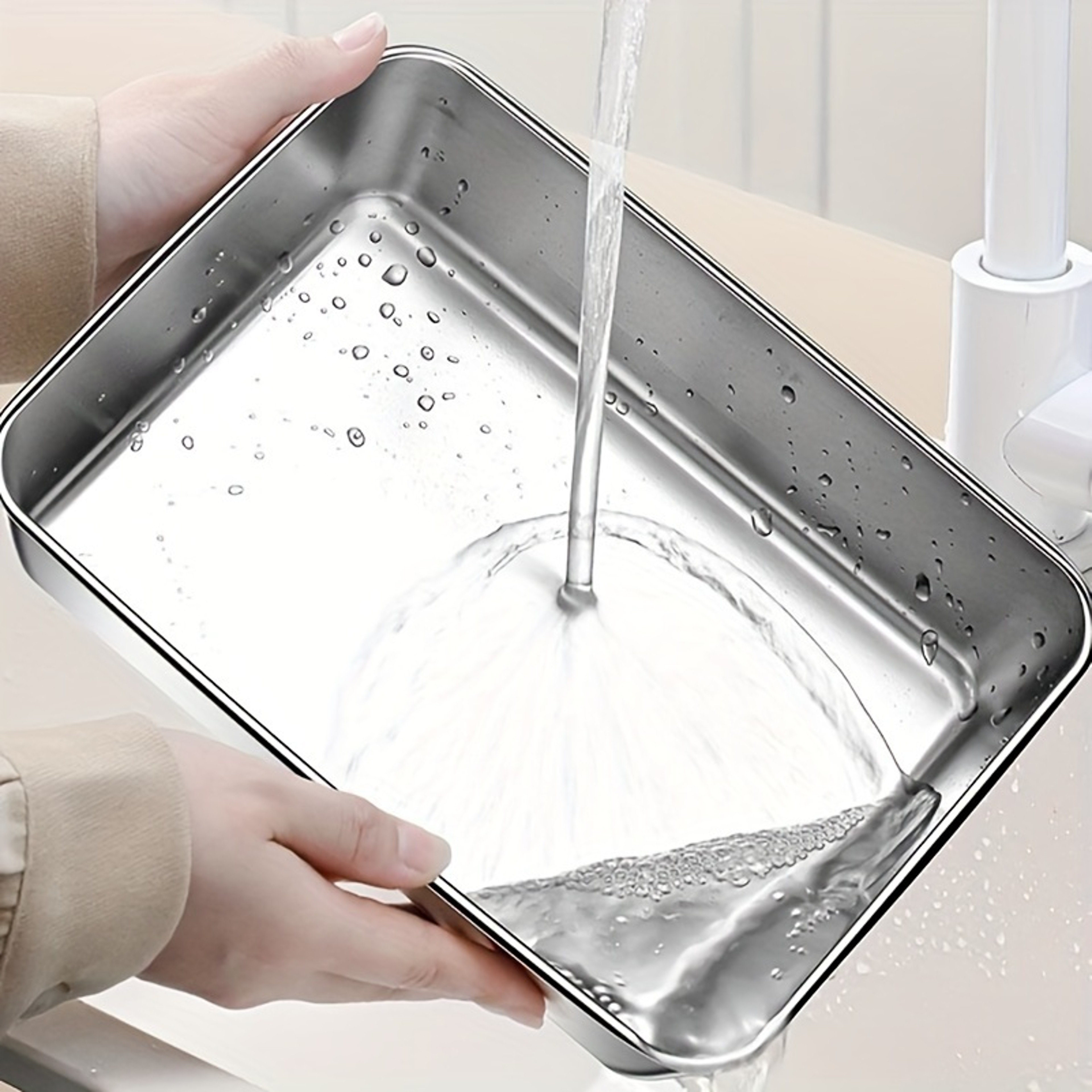 Stainless Steel Food Storage Container with Cover, Rectangle Dish, Noodles Tray, Lunch Box, Refrigerator Organizer – view 6