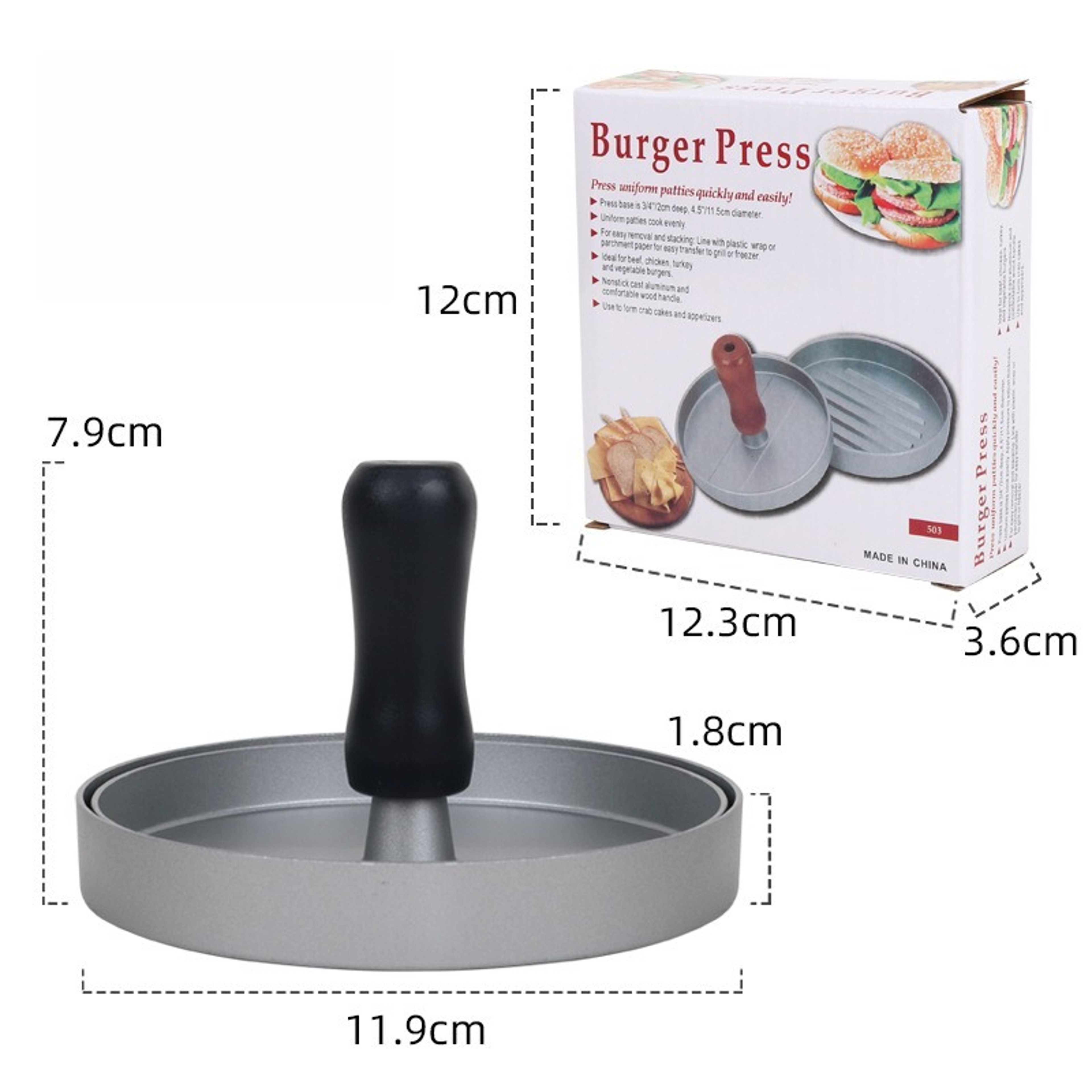 Non-Stick Burger Press Patty Maker, Metal Hamburger Mold for Beef, Cheese, Veggie Burger Making, BBQ Grill Cooking – view 8