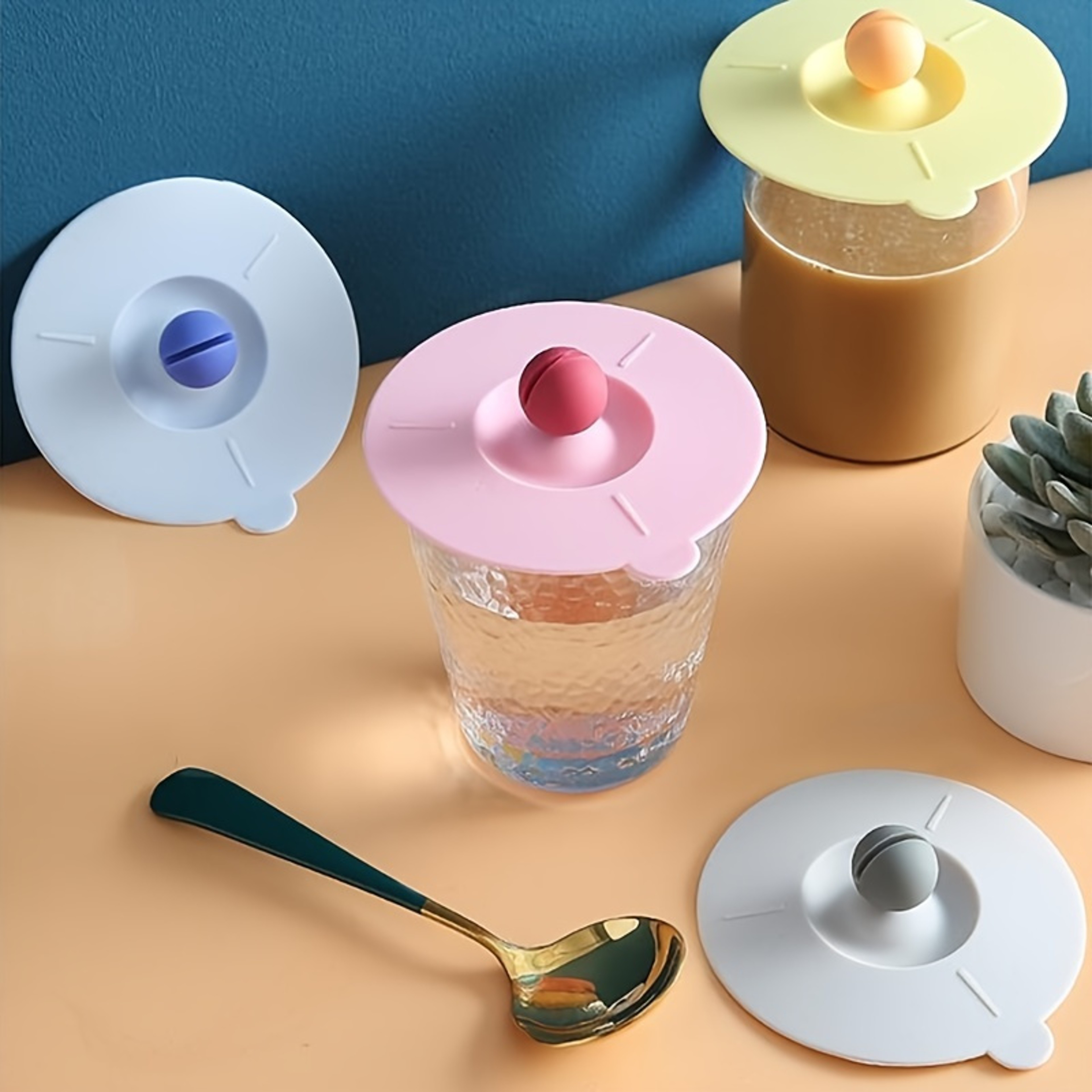 Round Heat-Resistant Lid Cover Non-toxic Silicone Universal Cup Lid with Spoon Holder – view 6
