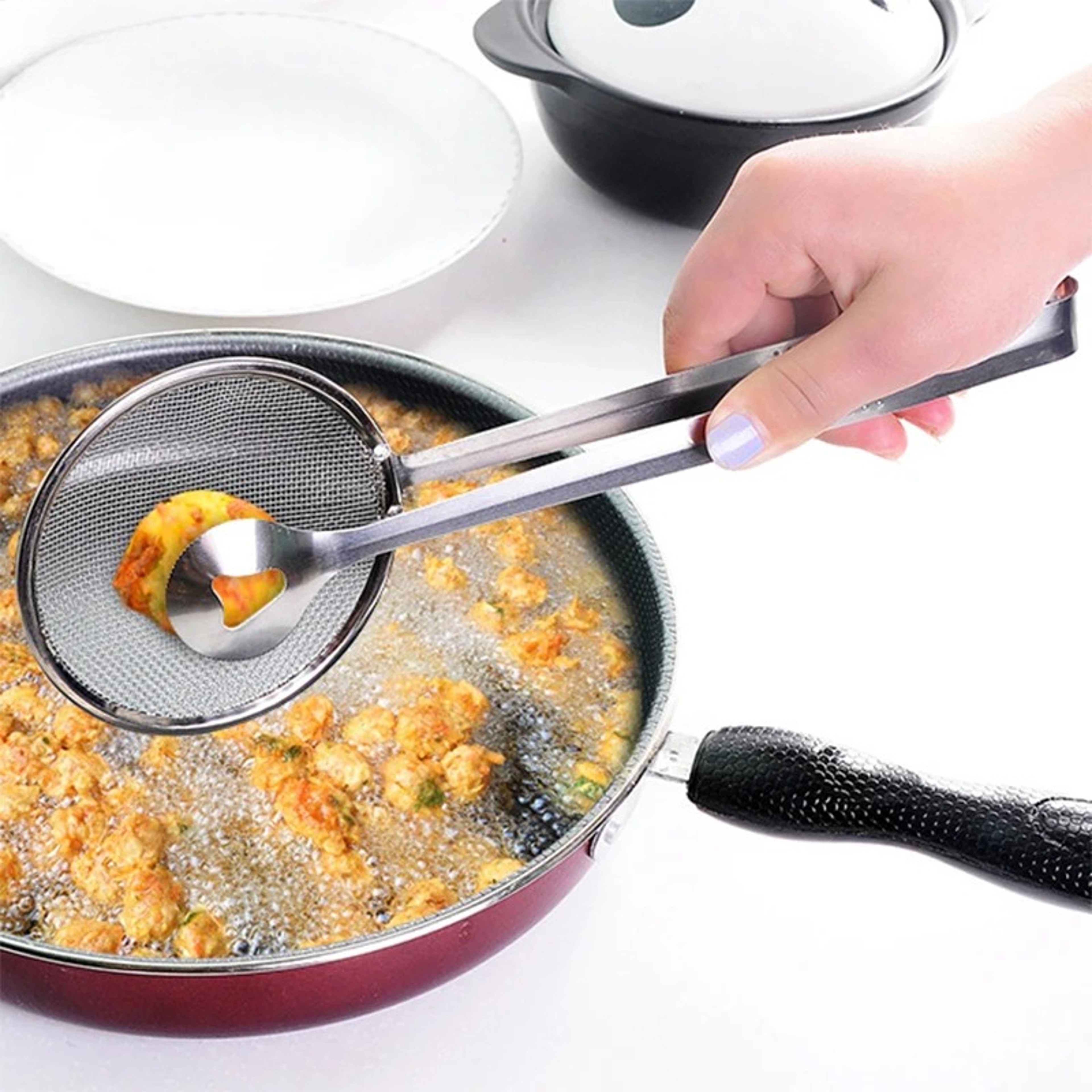 Food Strainer Kitchen Accessories French Fryer Spoon Drain Gadget Household Tools 1