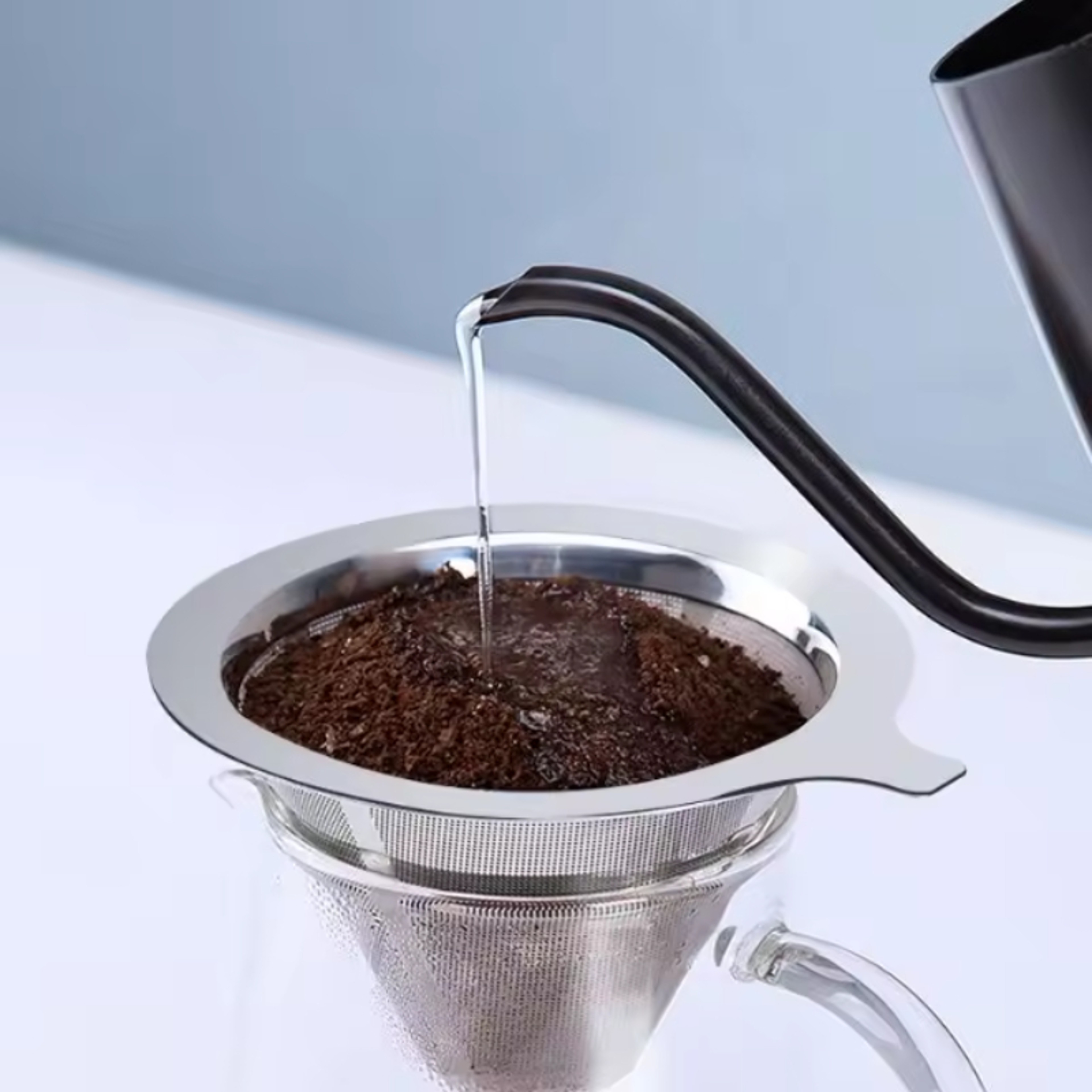 Stainless Steel Coffee Funnel Double Layer Fine Mesh Reusable Coffee Filter Durable Coffee Accessor 0