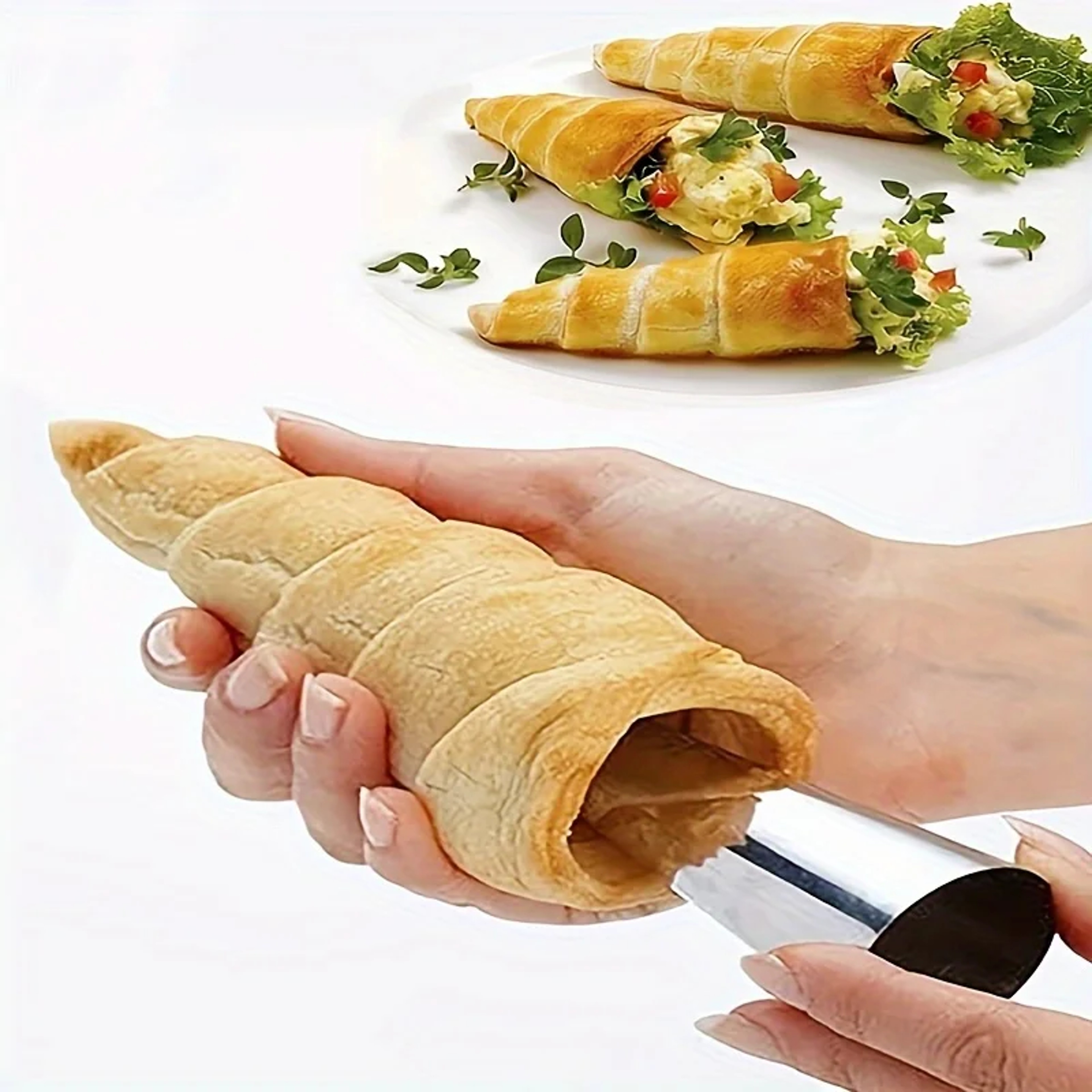 Kitchen Stainless Steel Baking Cones, Horn Pastry Roll Cake Mold for Croissants, Spiral Baked Croissants Tubes – view 1