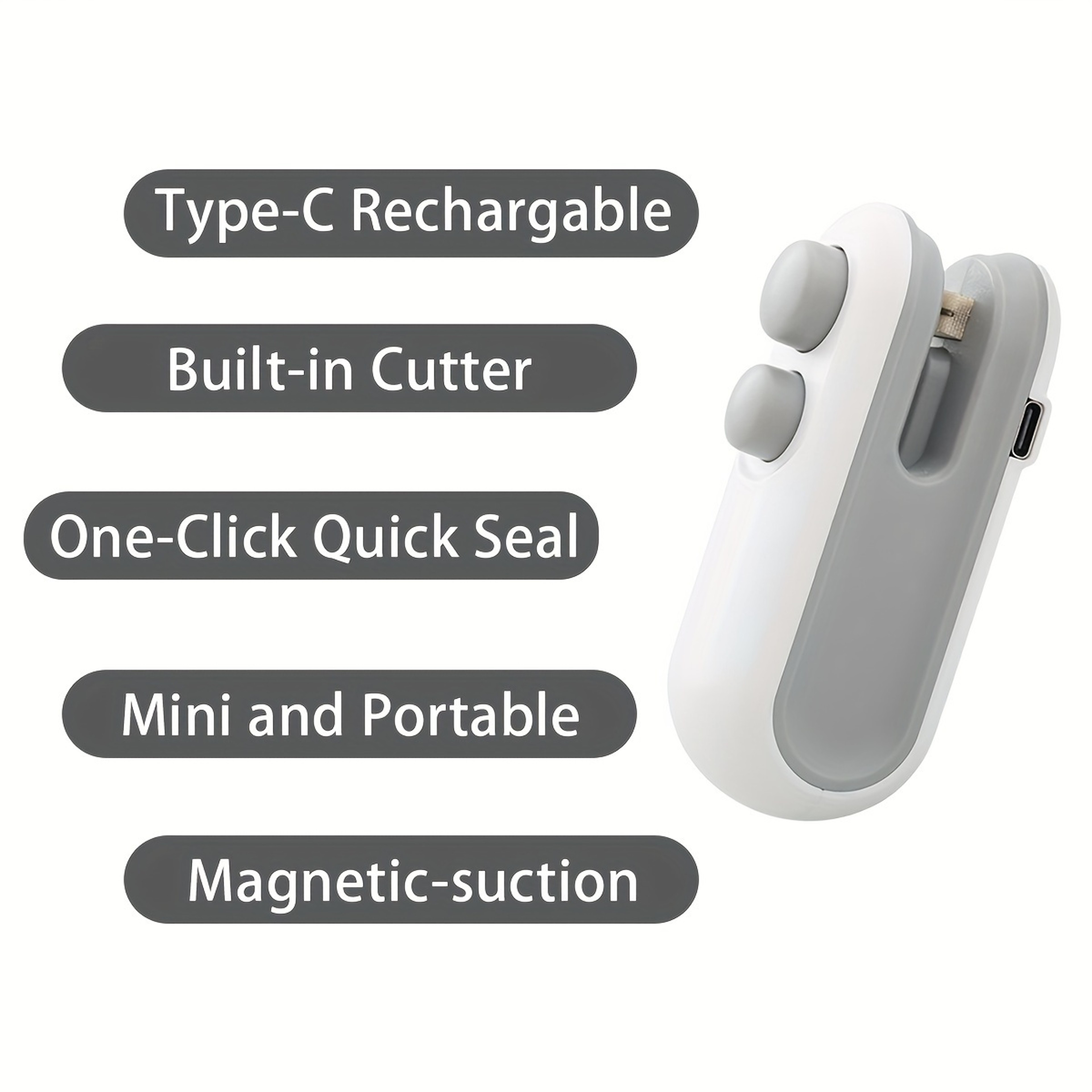 Mini Bag Sealer With Cutter And Magnet USBC Rechargeable Plastic Bag Heat Sealer For Snack Bags 4