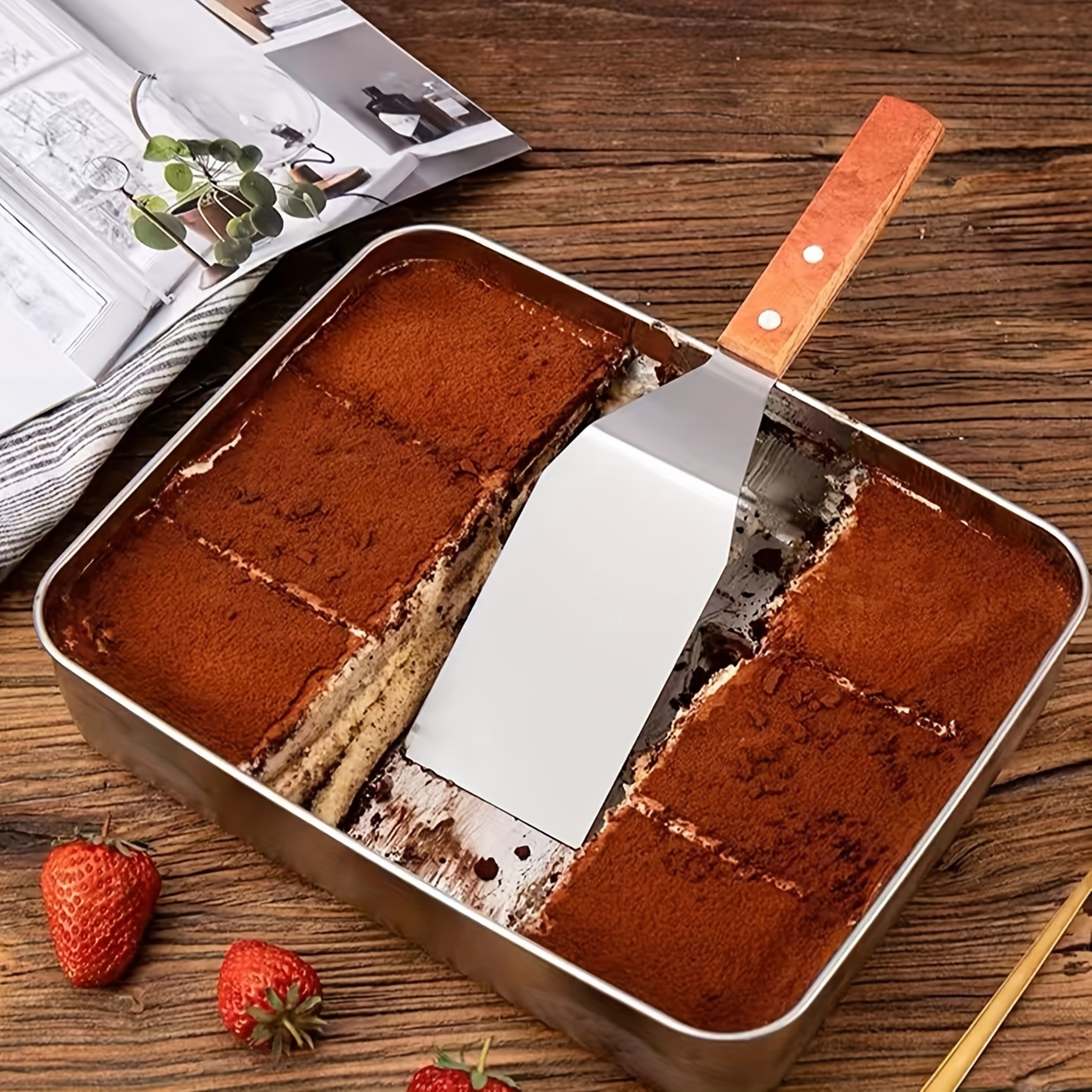 Stainless Steel Spatula With Wooden Handle Tiramisu Cutter Pancake Turner For Cooking And Grilling 2