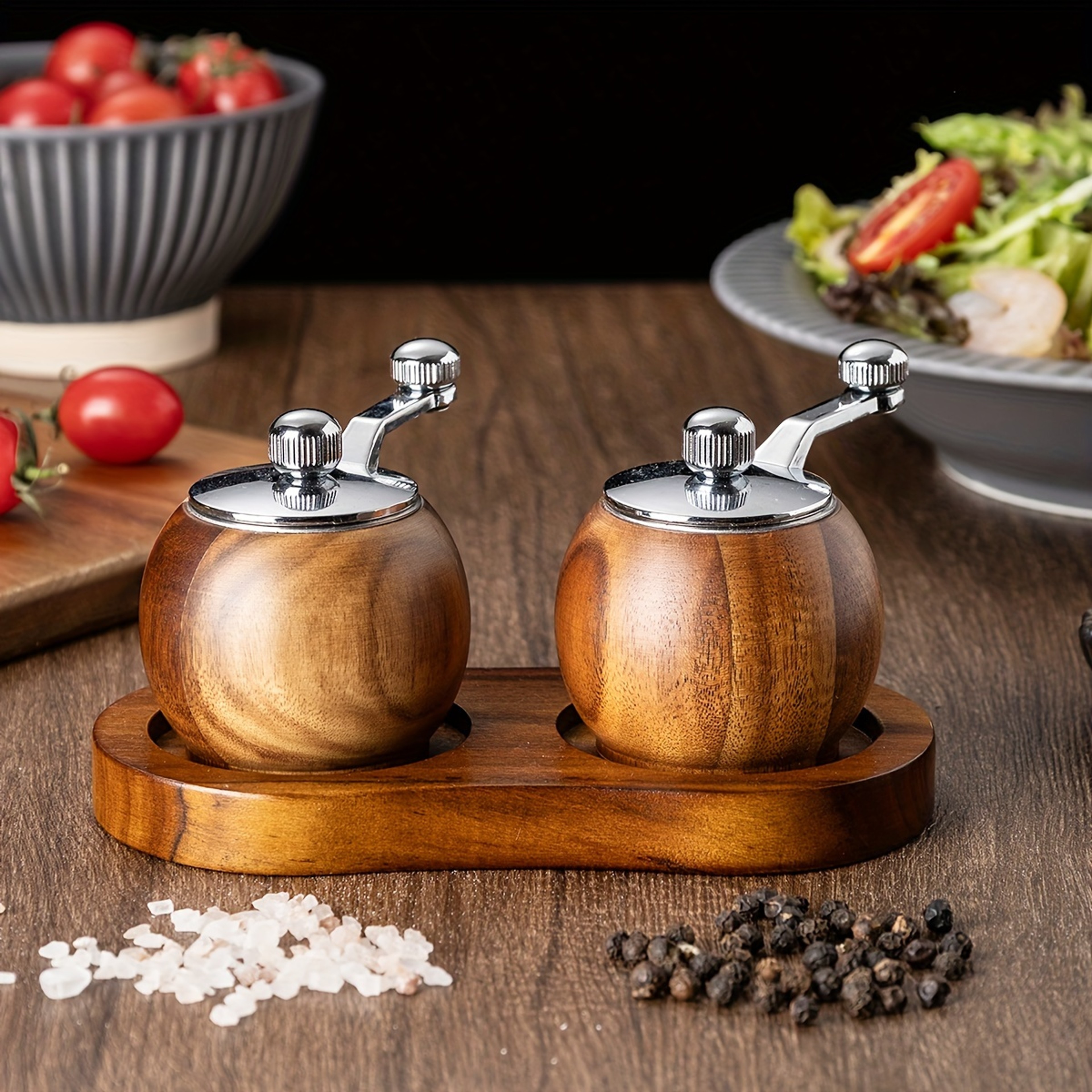 Salt And Pepper Mills Solid Wood Pepper Grinders With Adjustable Coarseness Ceramic Rotor For Kitch 0