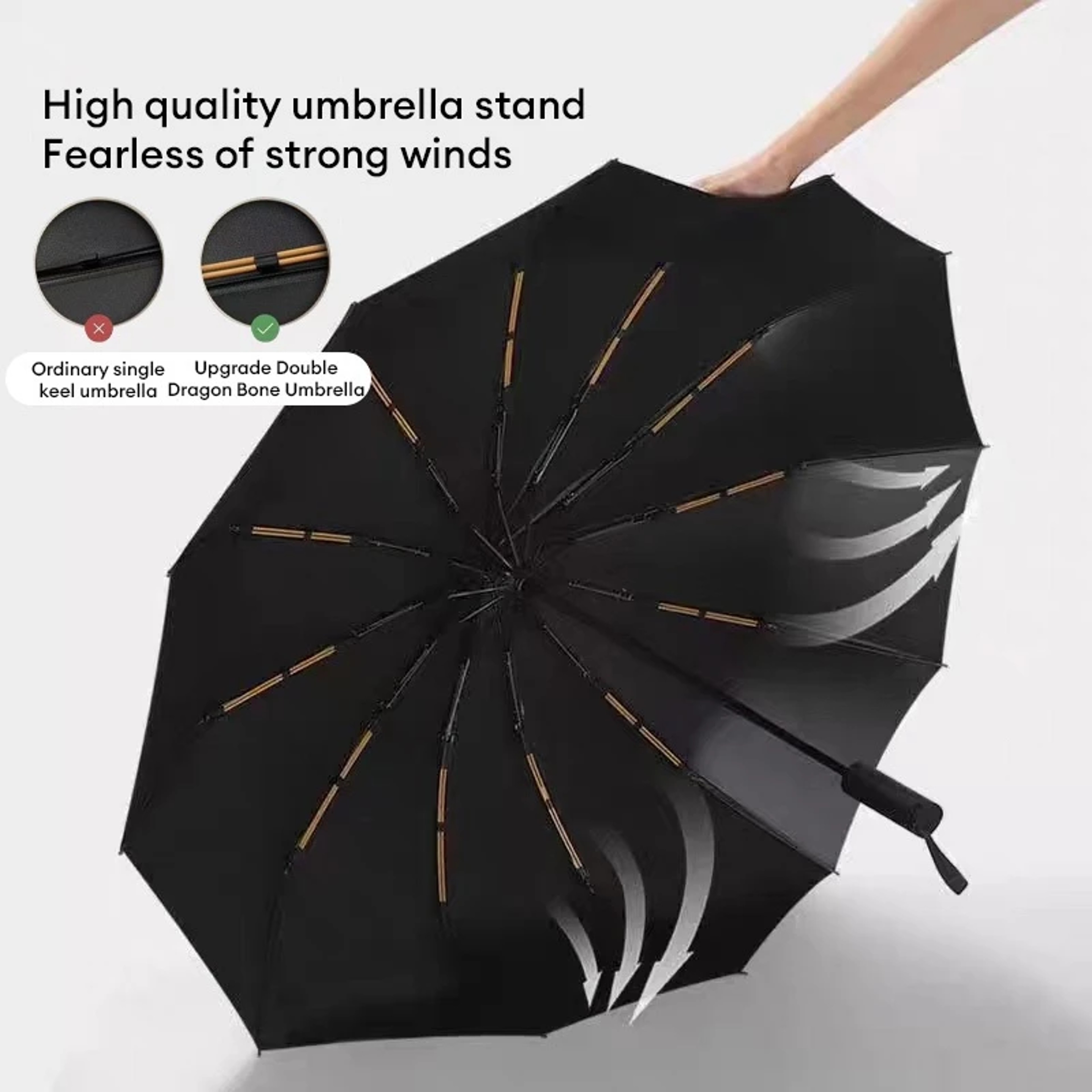 Large Bone Solid Color Automatic Umbrella Collapsible Sunshade With UV Protection For Outdoors 3