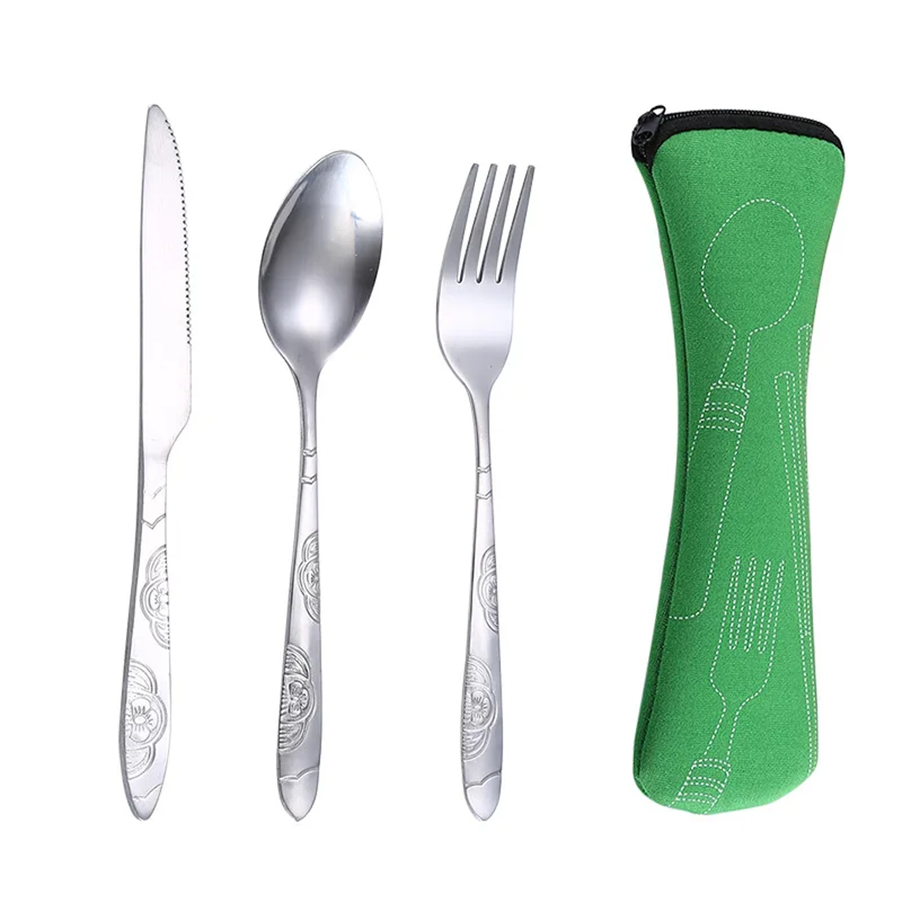 Travel Camping Spoon Picnic Set Zippered Travel Tableware Kit With Cleaning Carrying Bag For Househ 5