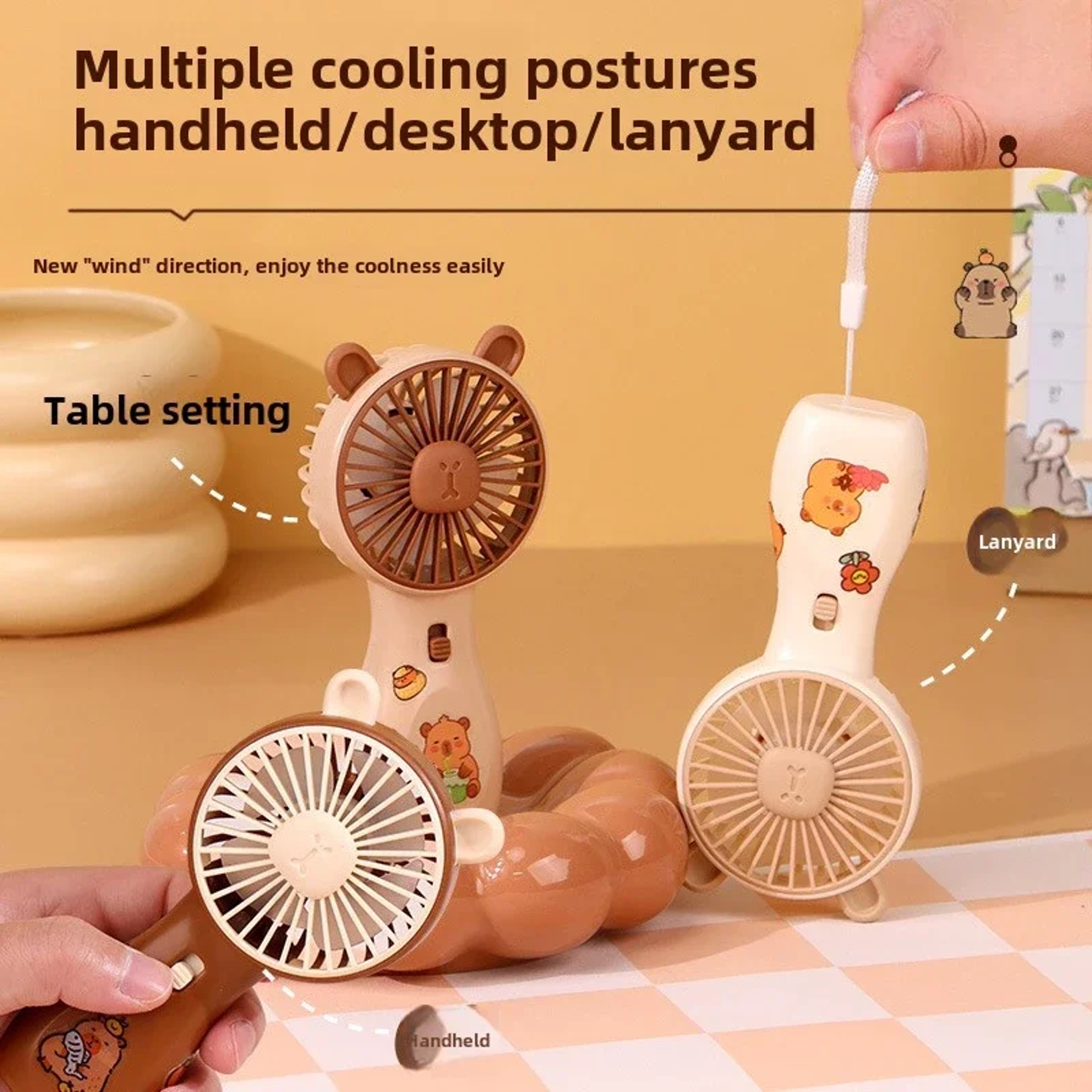 Cool Cartoon Mini Handheld Fan, Summer Rechargeable Fan, Student Gifts, Office Supplies – view 2