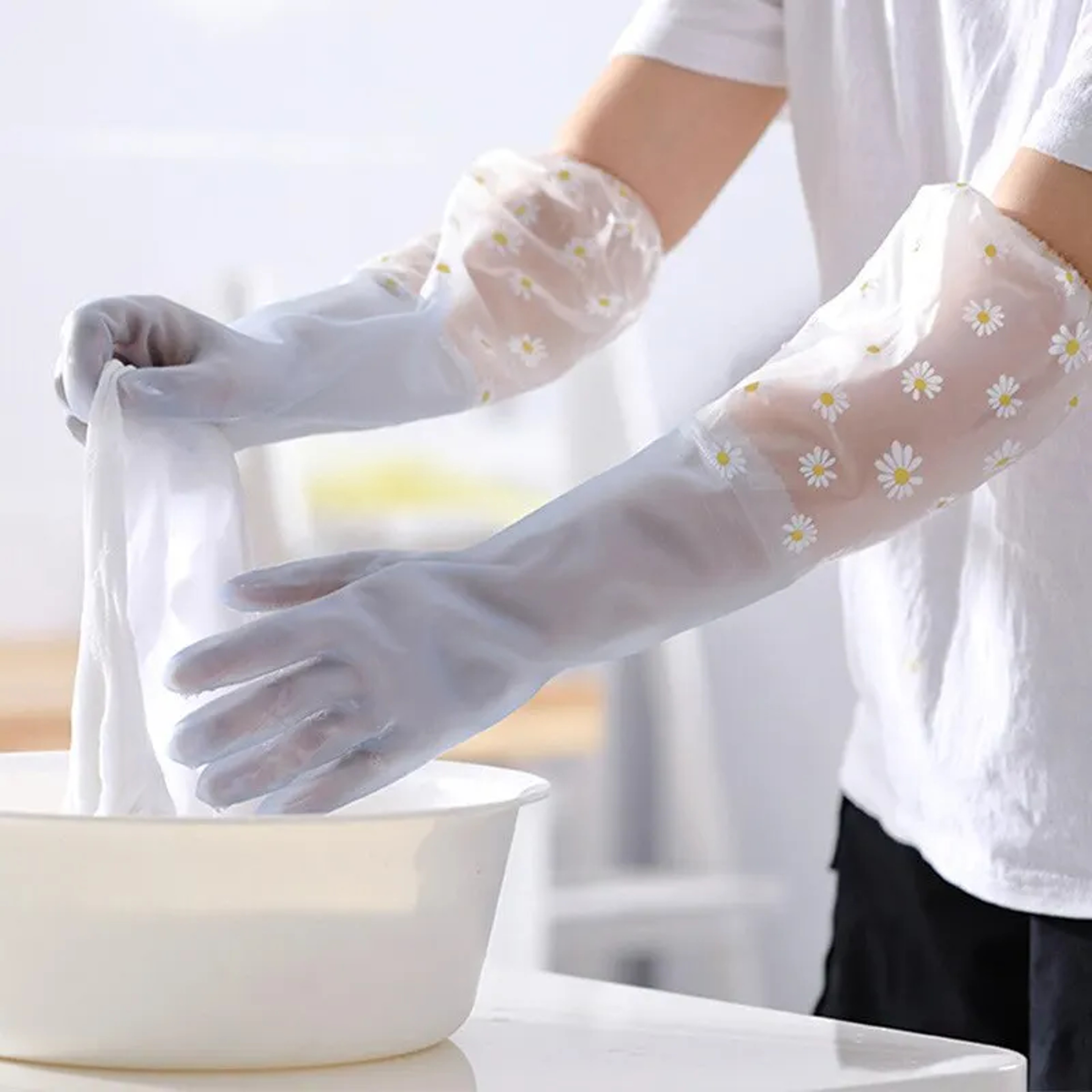 Durable Household Womens Kitchen Dishwashing Gloves Extended Waterproof Cleaning Rubber Gloves For  0