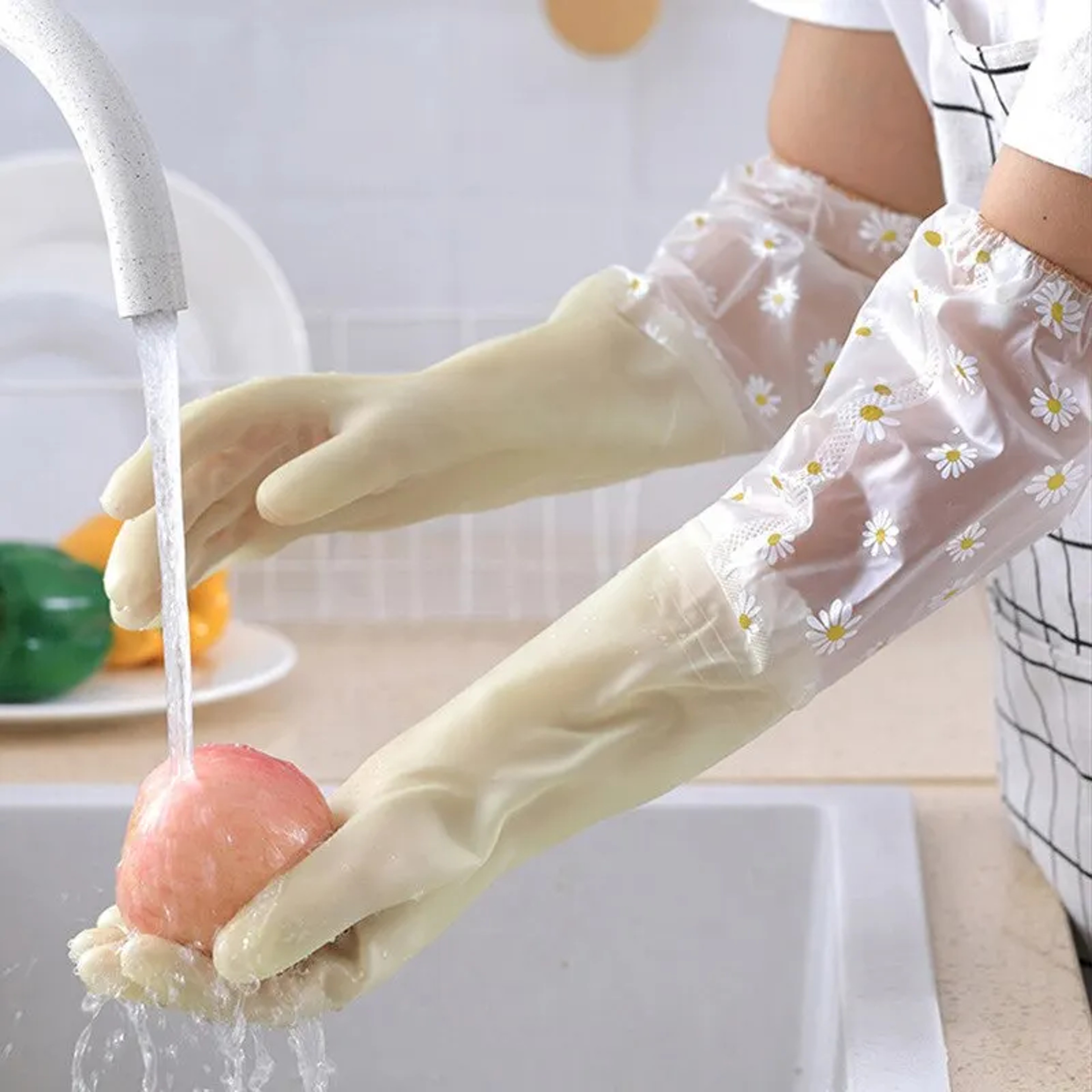 Durable Household Womens Kitchen Dishwashing Gloves Extended Waterproof Cleaning Rubber Gloves For  2