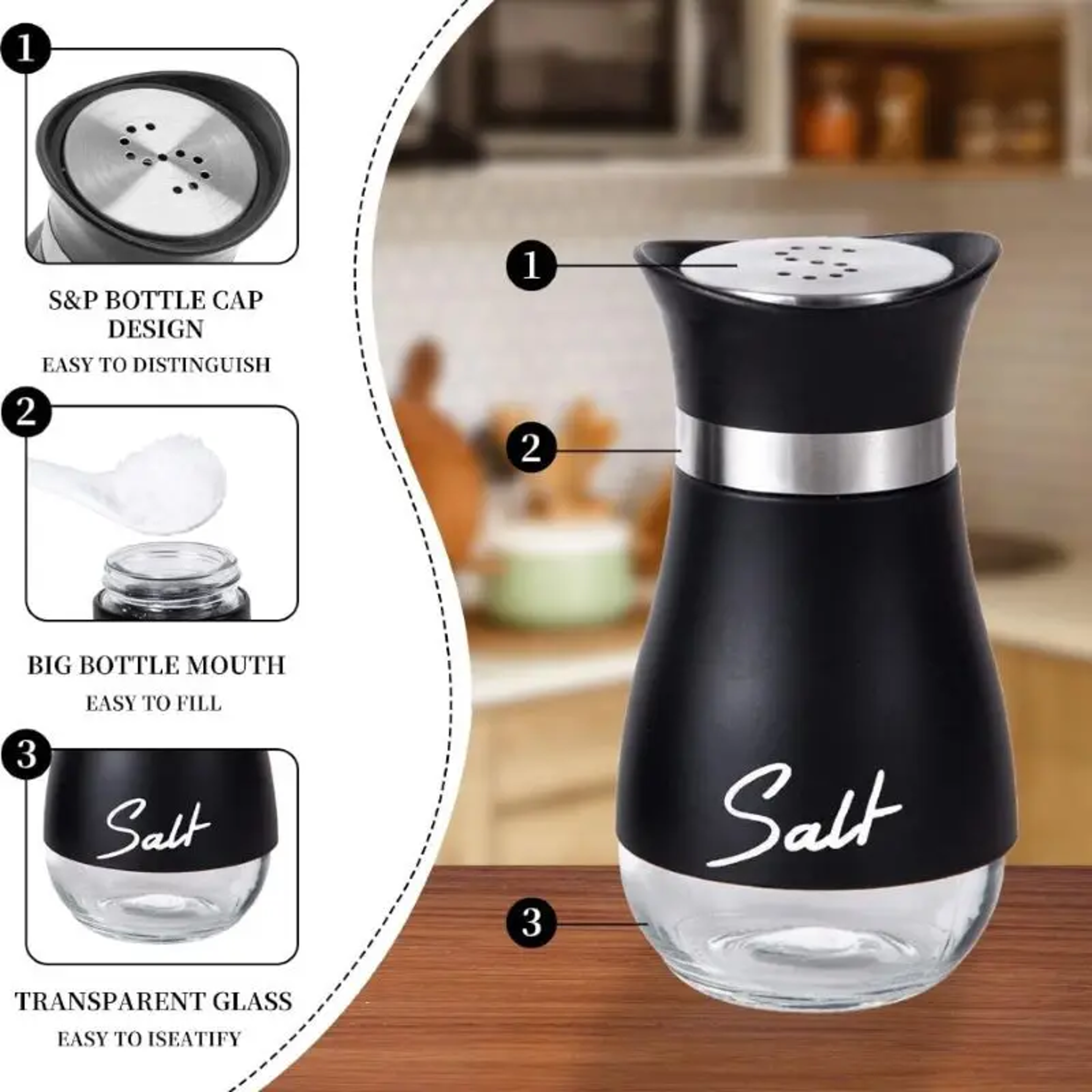 Seasoning Shaker Glass Bottles Spices Storage Salt Pepper Boxes For Kitchen Organization 3