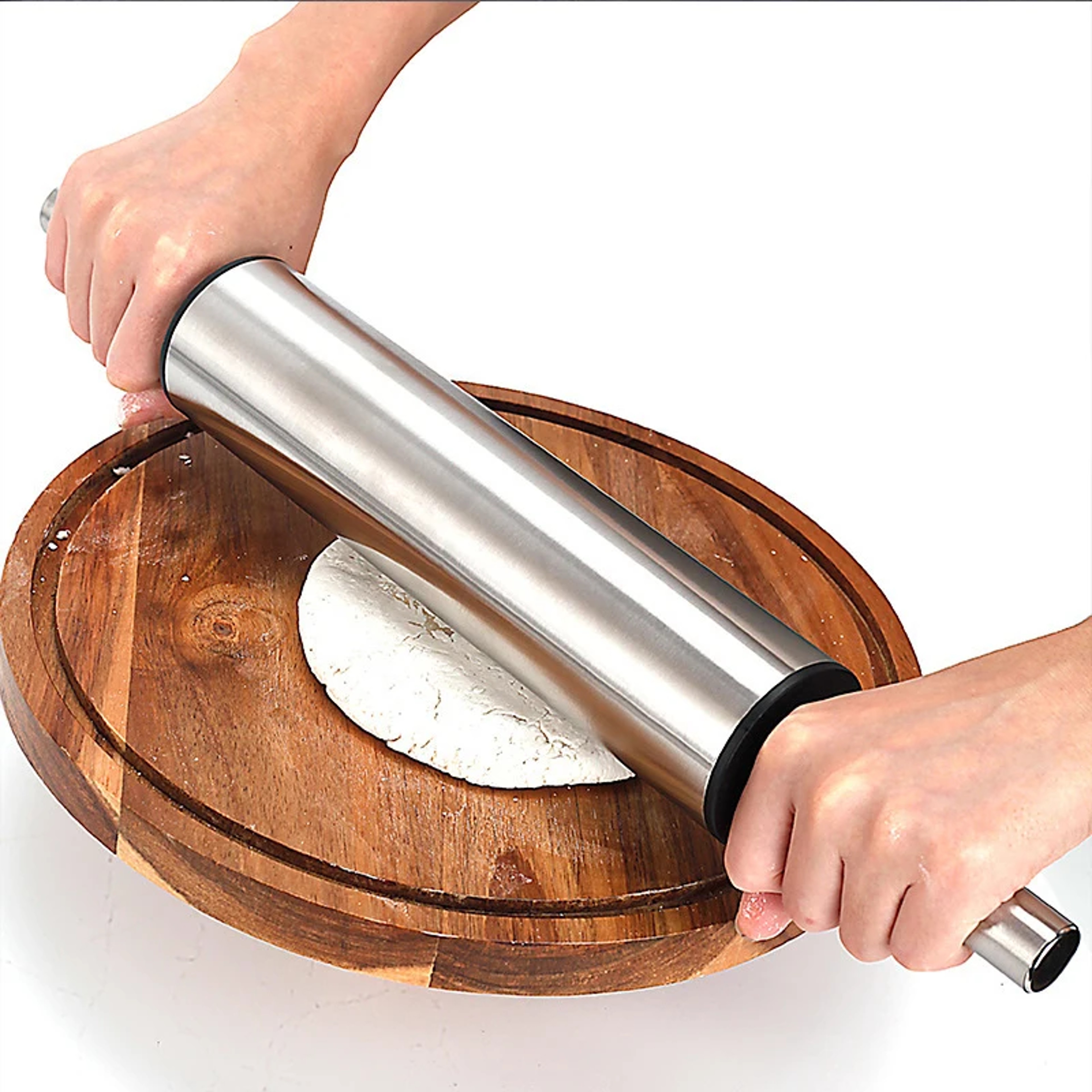 Nonstick Stainless Steel Rolling Pin Kitchen Baking Tools Pizza Roller With Handle For Smooth Flour 4