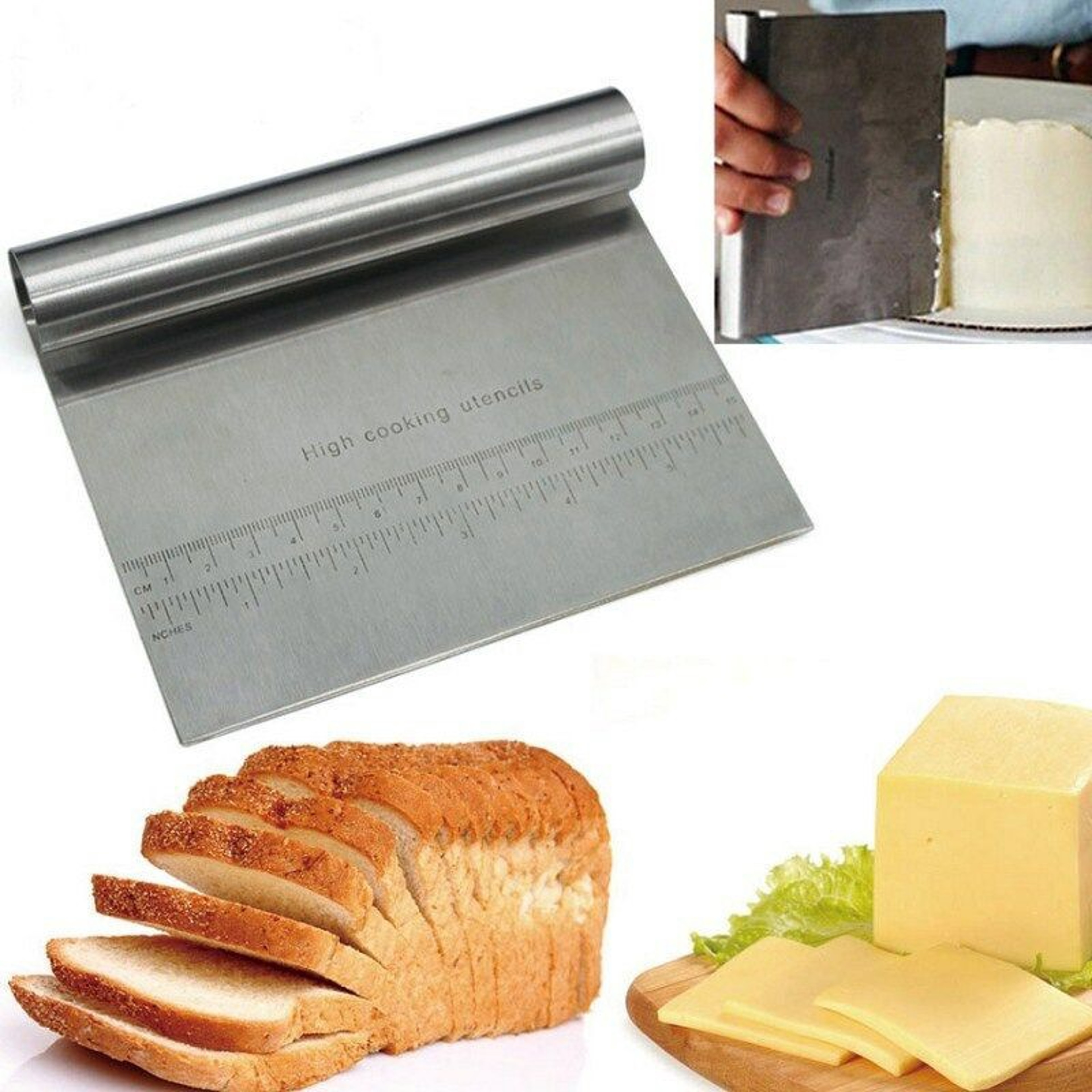 Stainless Steel Dough Pastry Scraper, Pizza Cutter Chopper, Cake Bread Separator, Measuring Scale Knife – view 4