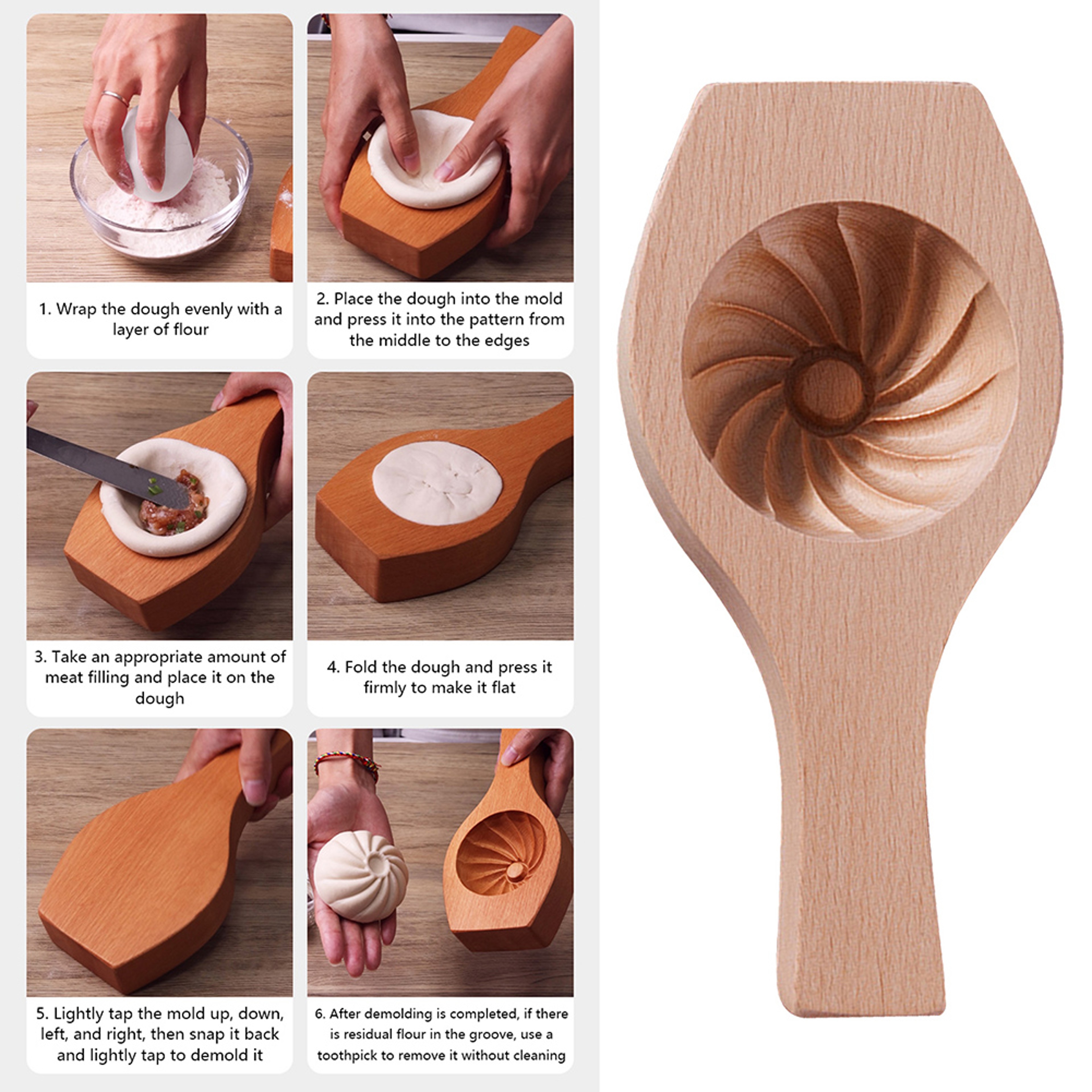 Wooden Traditional Moon Cake Mould DIY Steamed Bun Mold Multipurpose Baking Tool For Pancakes Pie 3