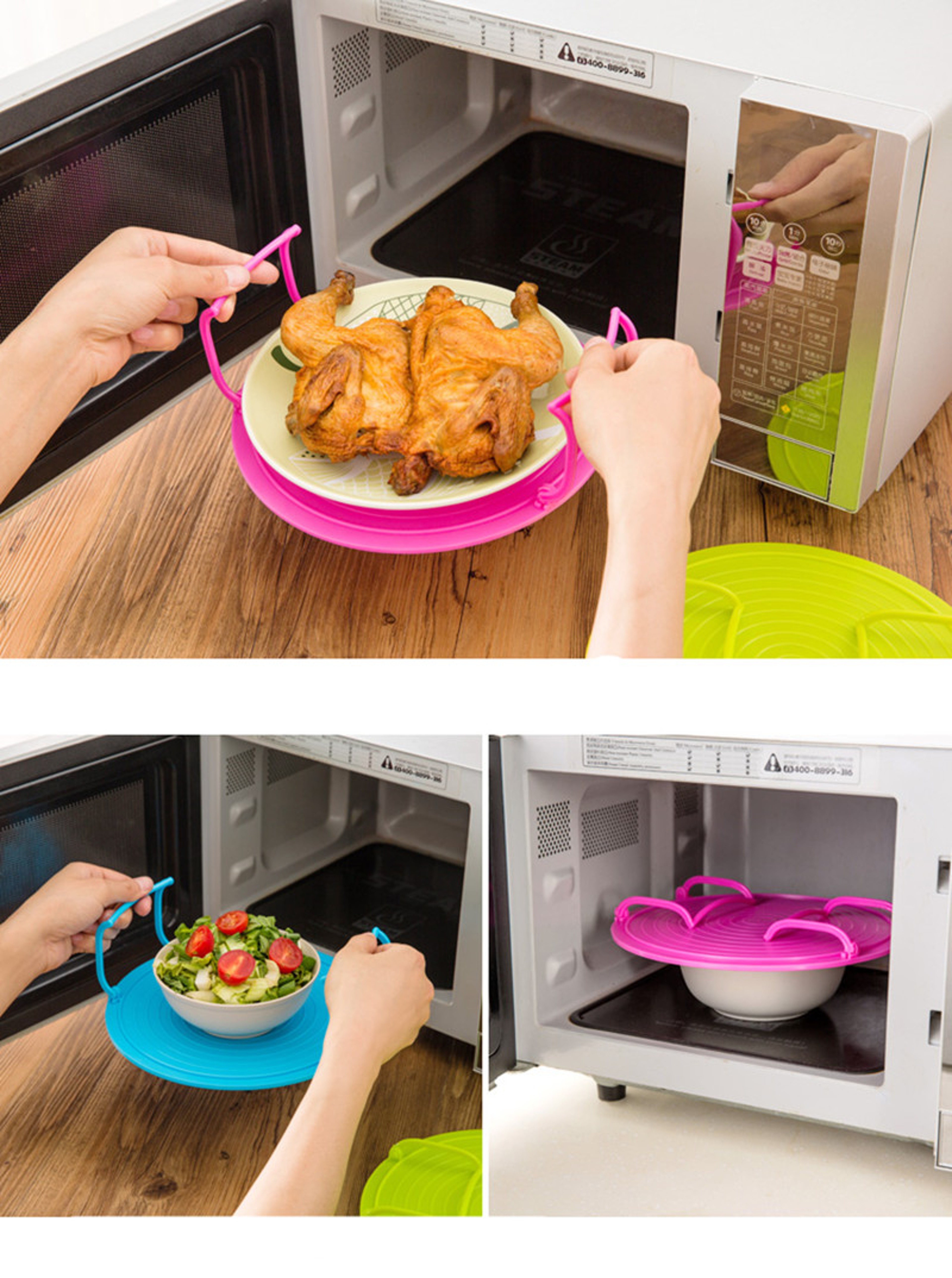 Double Layer Insulation Microwave Oven Tray Storage Rack Multifunctional Heating Steaming Rack Pot  3