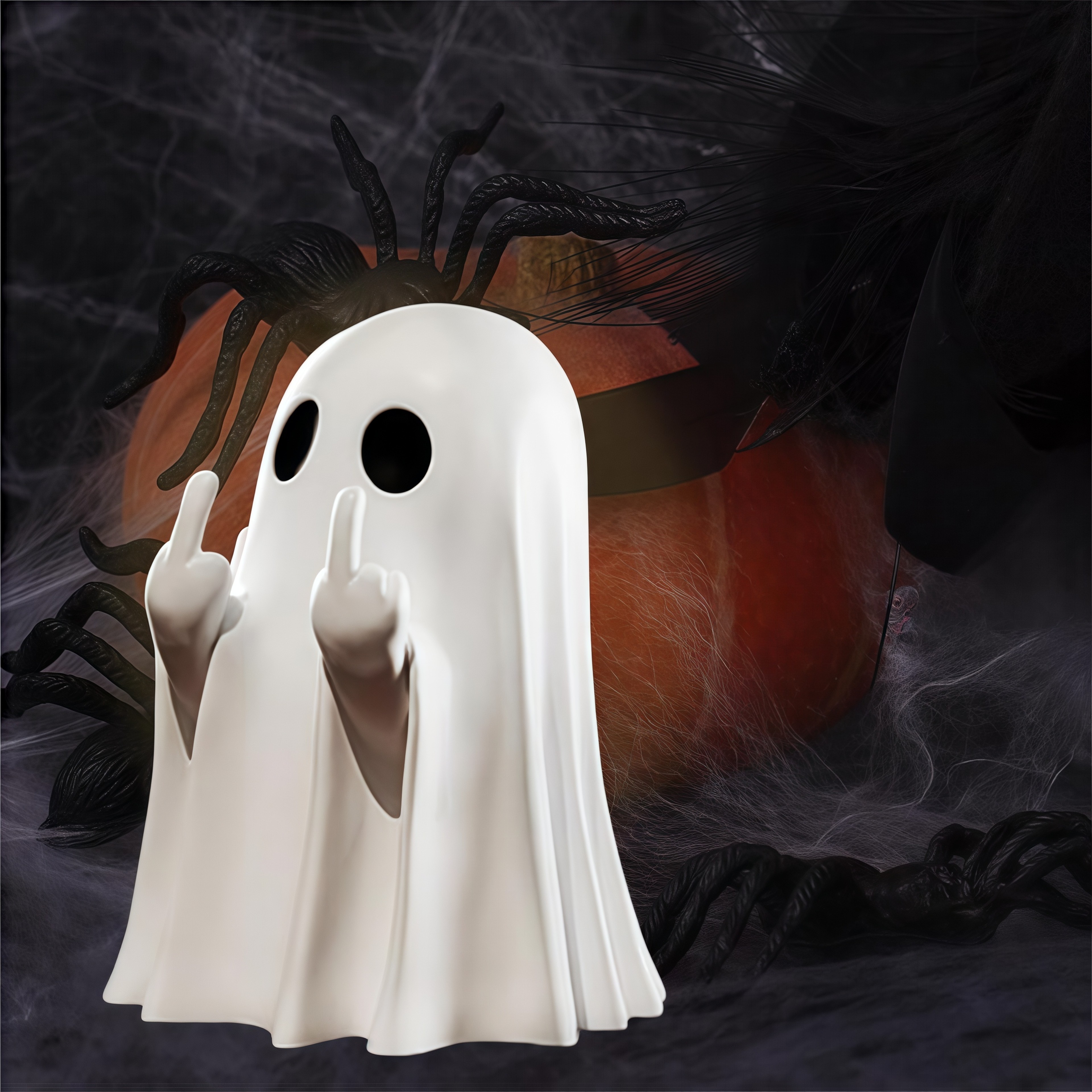 Cute Middle Finger Ghost Statue, Small Halloween Decor, Centerpiece for Coffee Table – view 4