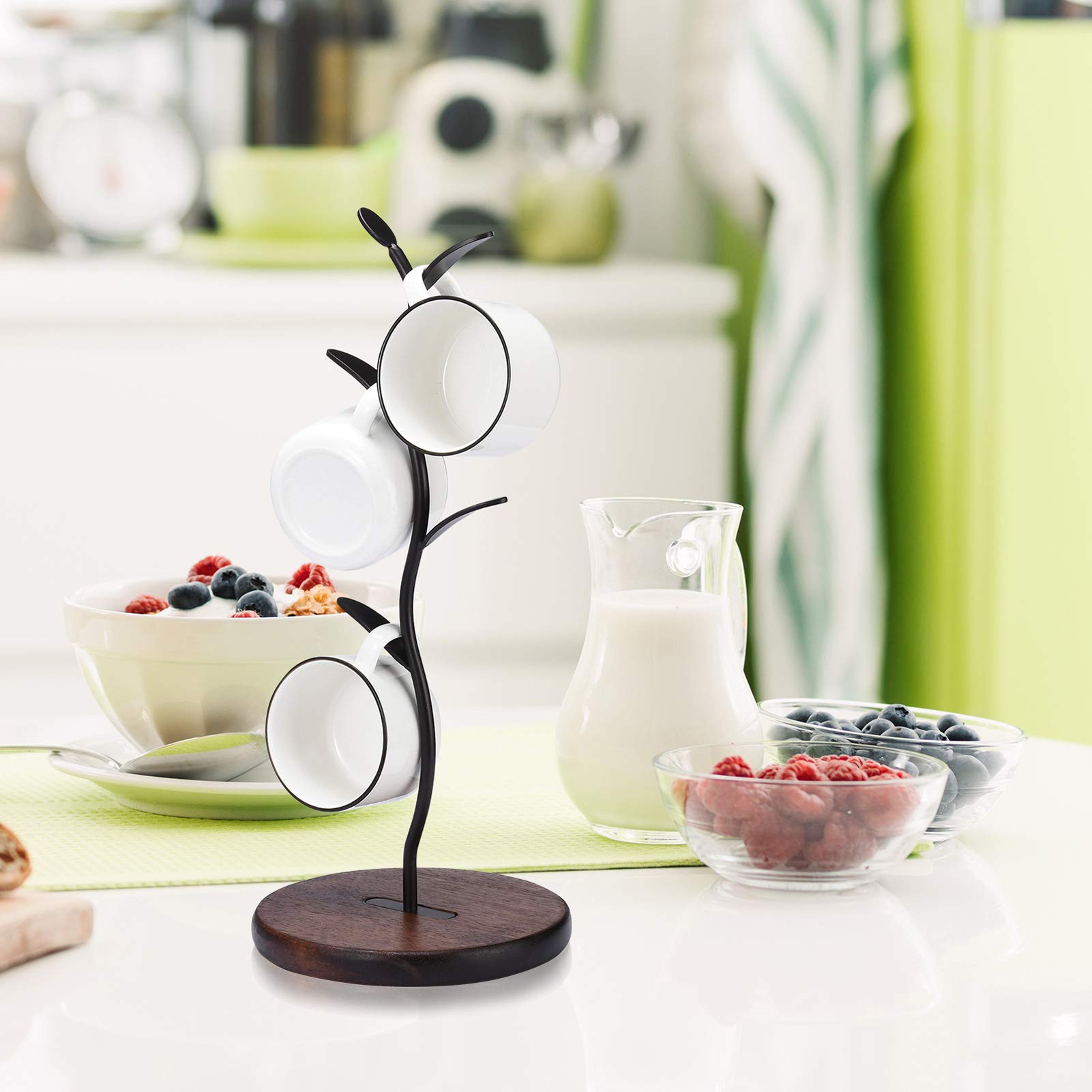 Kitchen Counter Organizer, Black Countertop Mug Tree Stand, Coffee Cup Display Storage Rack – view 2