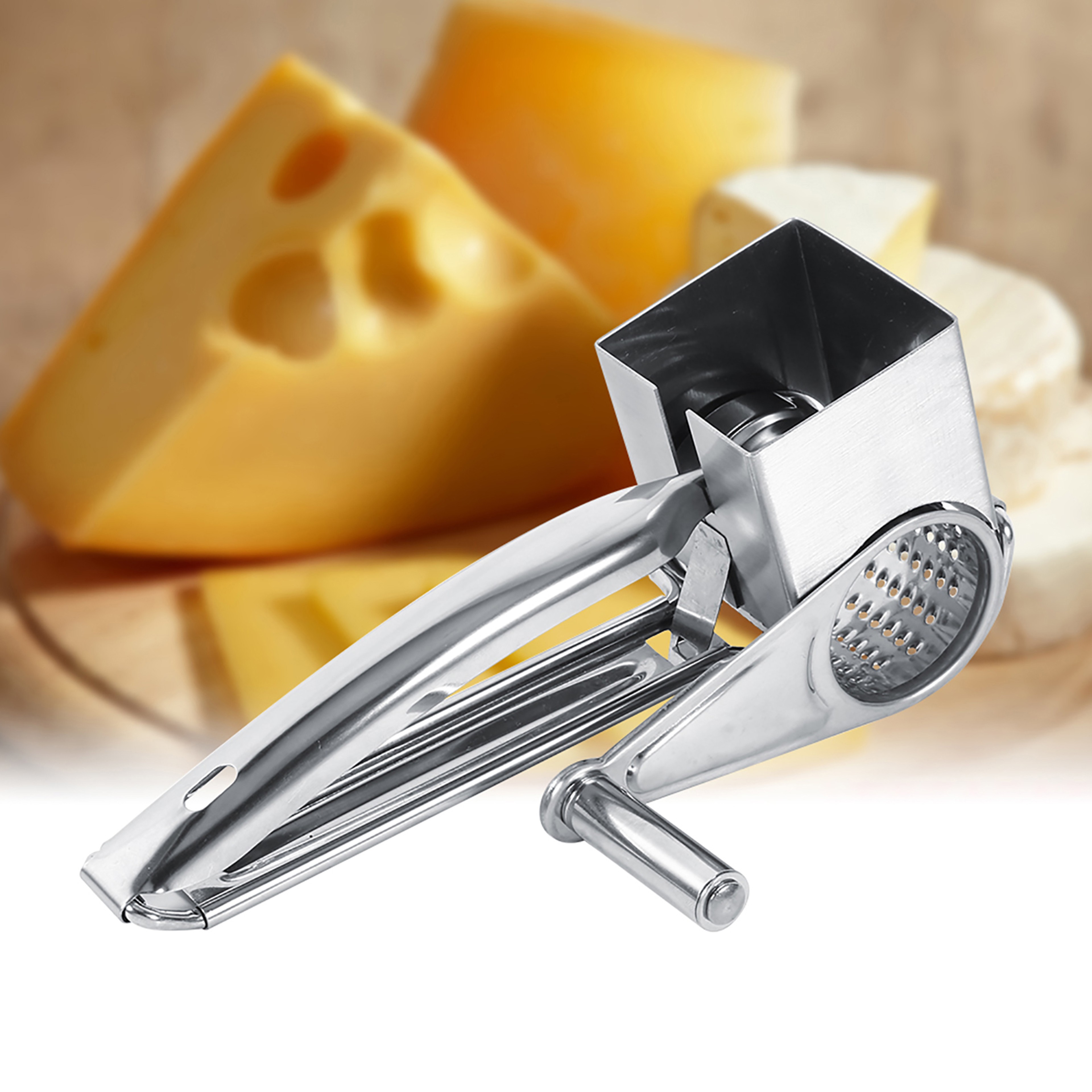 Multifunctional Kitchen Craft Rotary Stainless Steel Cheese Grater, Drums Slice Shred Tool for Easy Meal Preparation – view 1