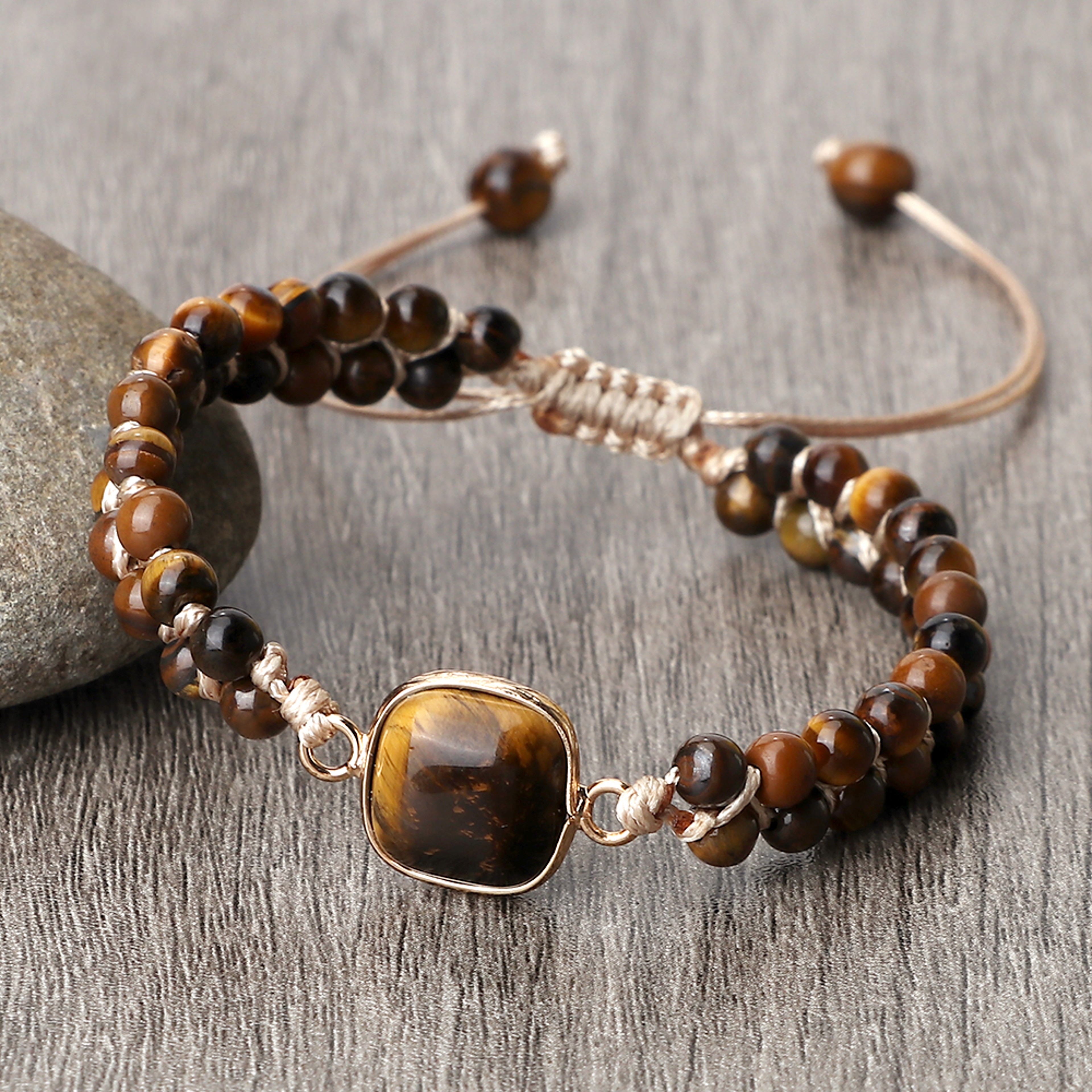 Natural Tiger Eye Stone Bracelet Handmade Beads Yoga Wrap Bracelet, Bangle for Women Men – view 1