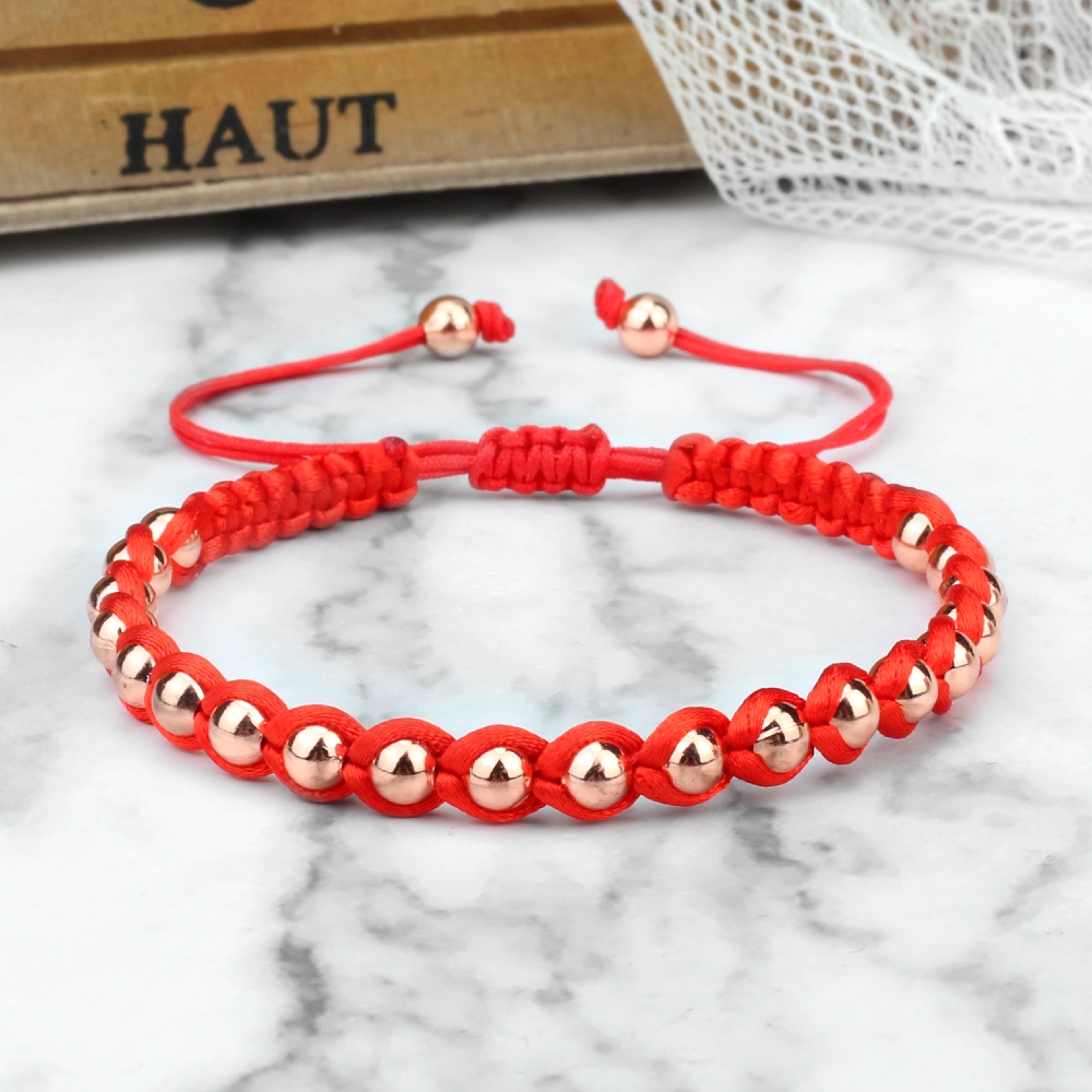 Lucky Red Rope Braided Bracelets with Gold Silver Color Copper Beads Unisex Handmade Adjustable Wristbands – view 3