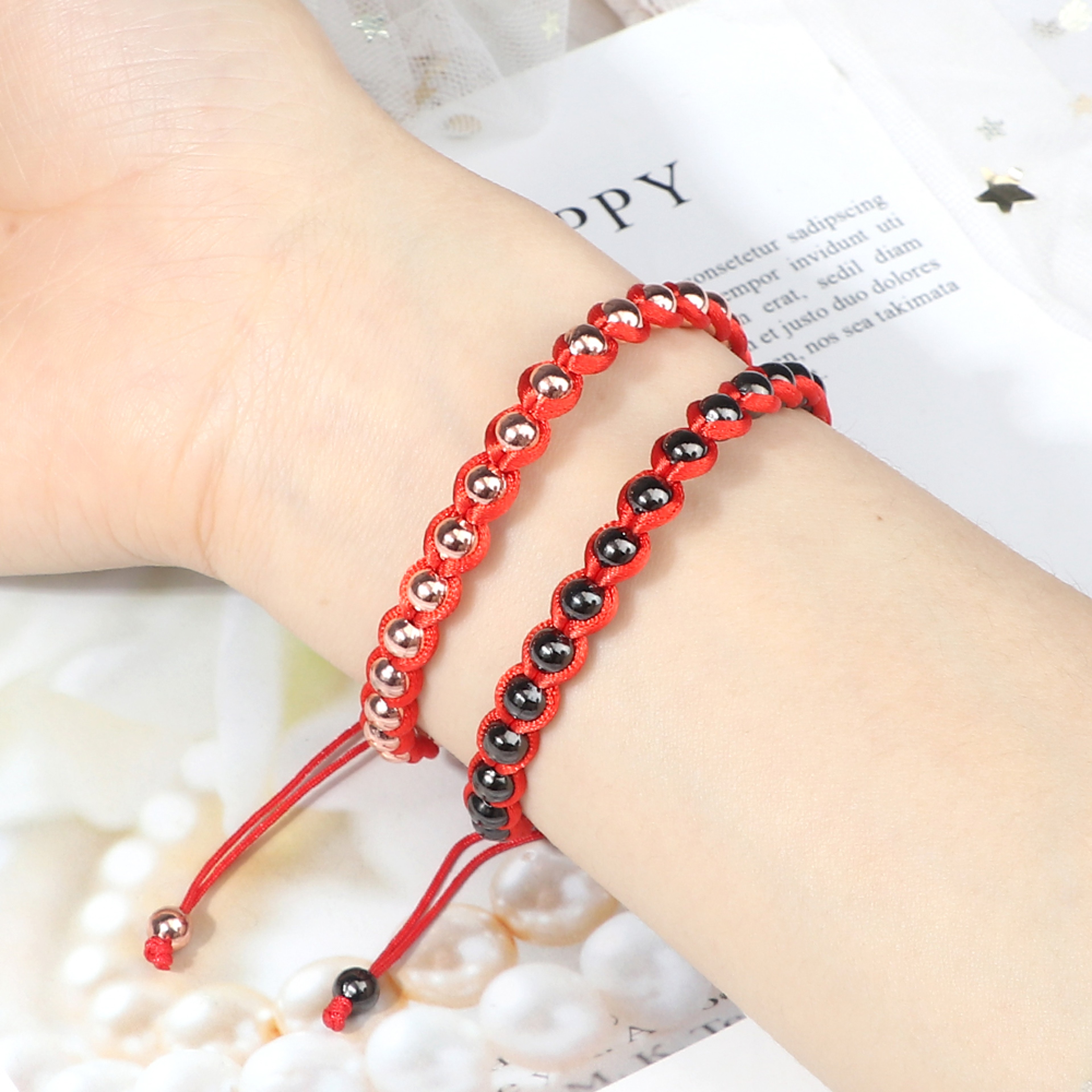 Lucky Red Rope Braided Bracelets with Gold Silver Color Copper Beads Unisex Handmade Adjustable Wristbands – view 5