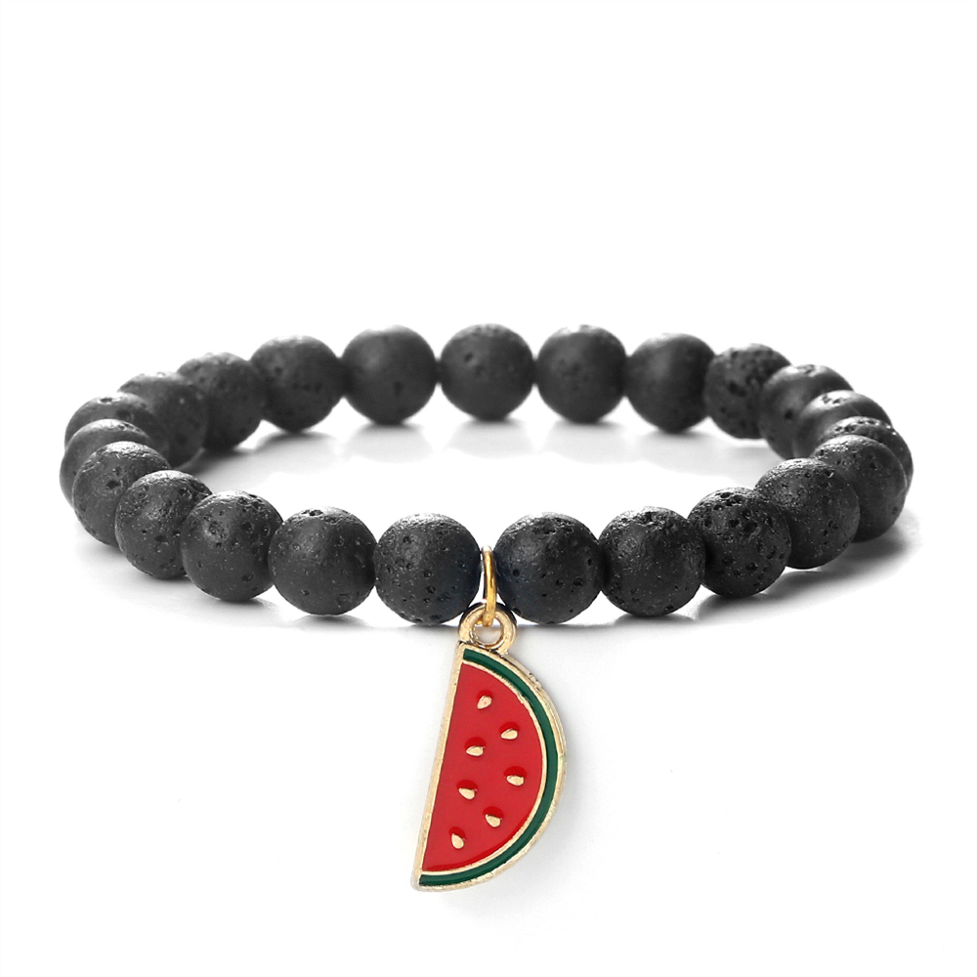 Natural Striped Agate Stone Bracelet Energy Healing Beads With Watermelon Pendant Charm For Women A 10
