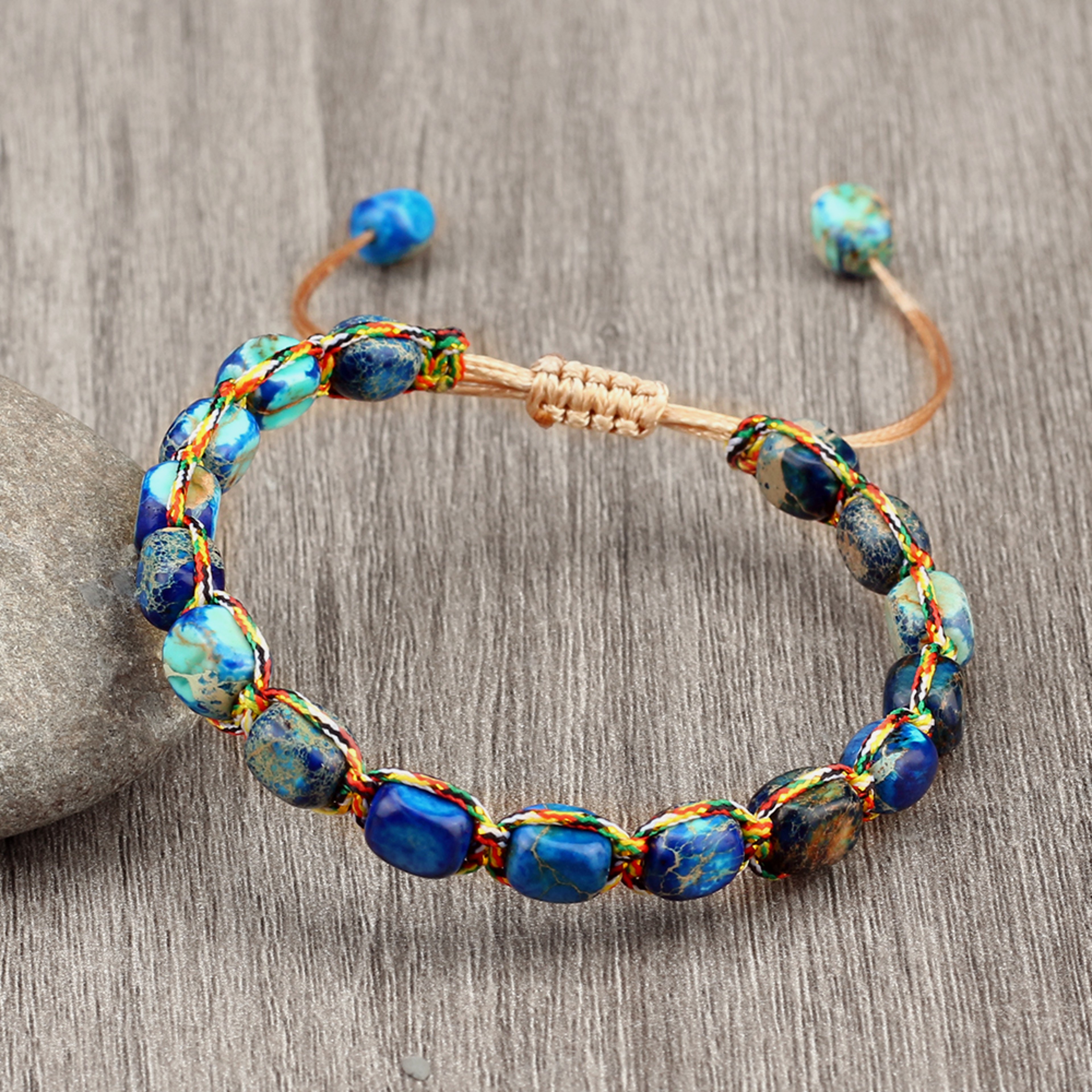 Natural Stone Square Beads Bracelets For Women And Men Braided Rope Handmade Adjustable Bangles 5