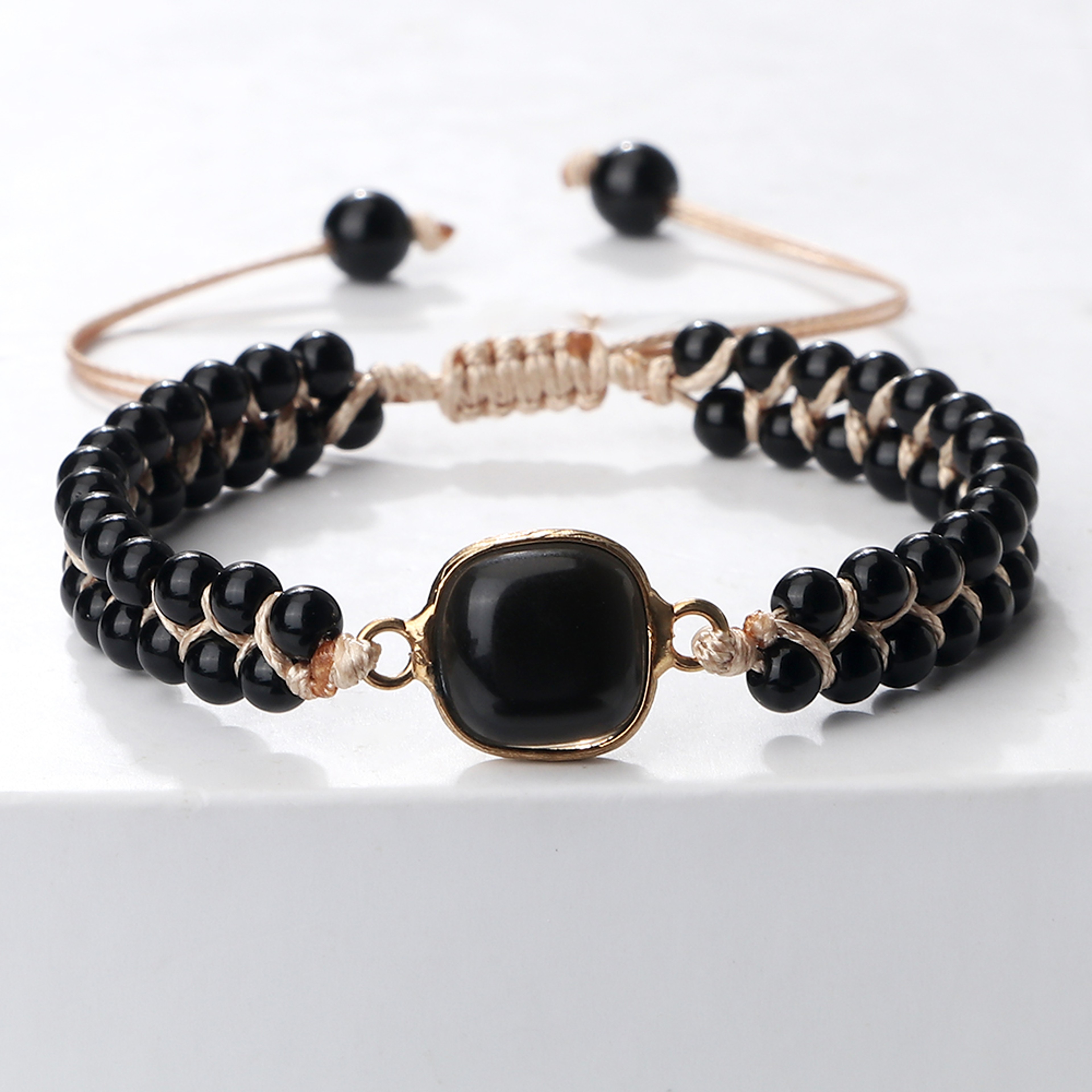 Black Onyx Braided Bracelet Handmade Adjustable Obsidian Pendant Women Wrist Bangle Men Prayer Jewe 7
