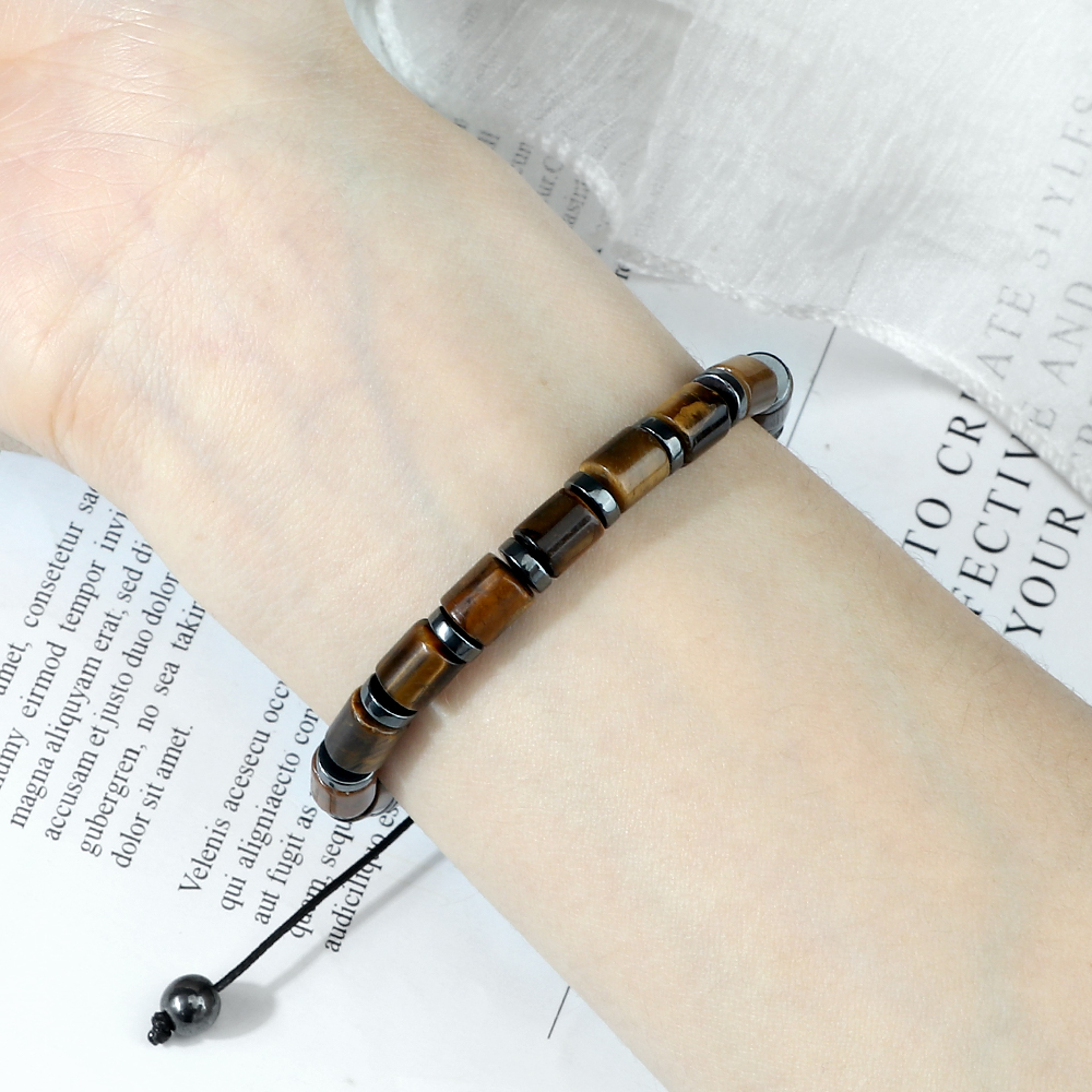 Men Cylindrical Tiger Eye Stone Bracelet, Nature Stripe Agate Beads, Reiki Healing Jewelry, Women Charm Pulsera – view 3