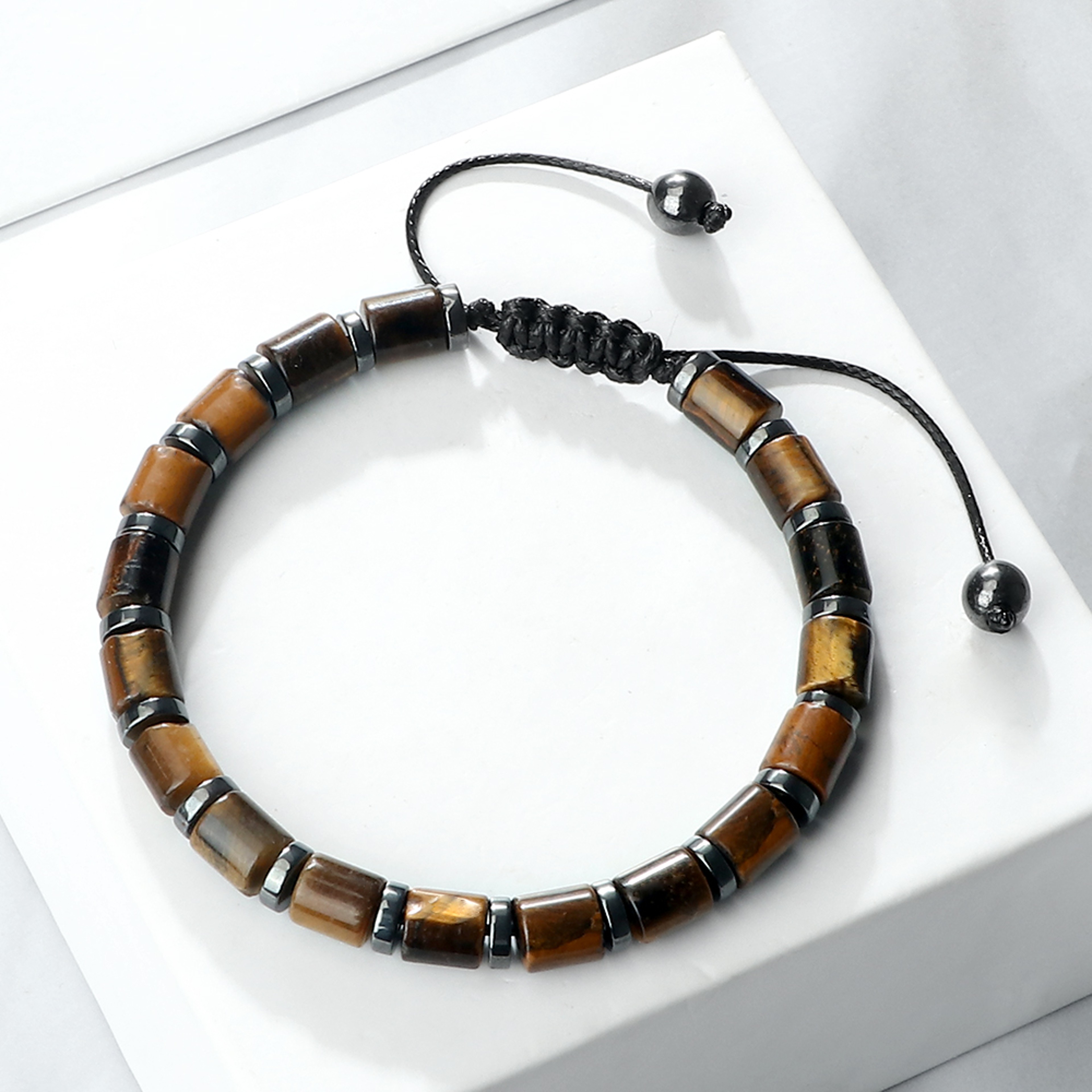 Men Cylindrical Tiger Eye Stone Bracelet, Nature Stripe Agate Beads, Reiki Healing Jewelry, Women Charm Pulsera – view 8