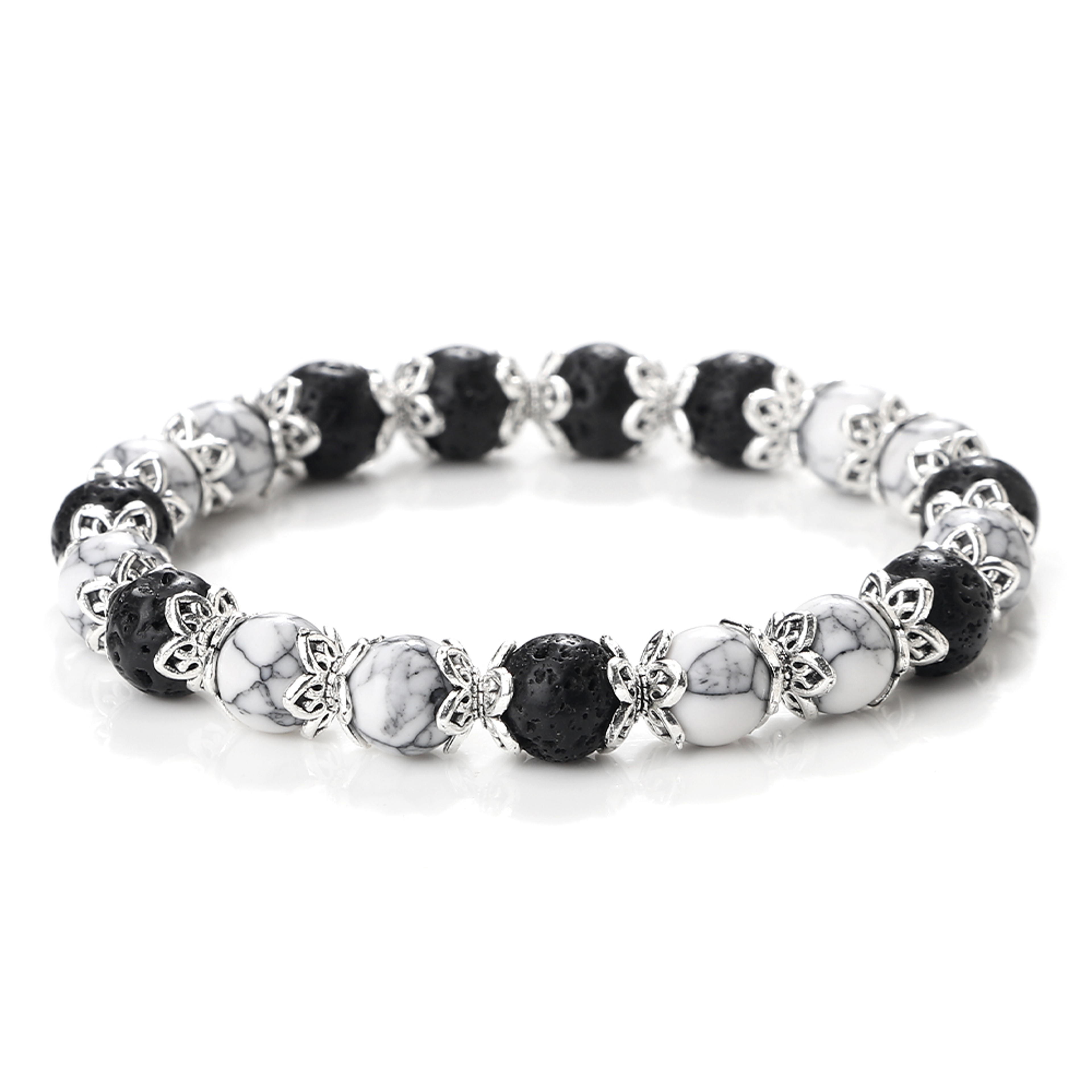 Natural Stone White Bracelet For Women Pink Quartz Onyx Agates Lava Beads Stretch Bangles 6