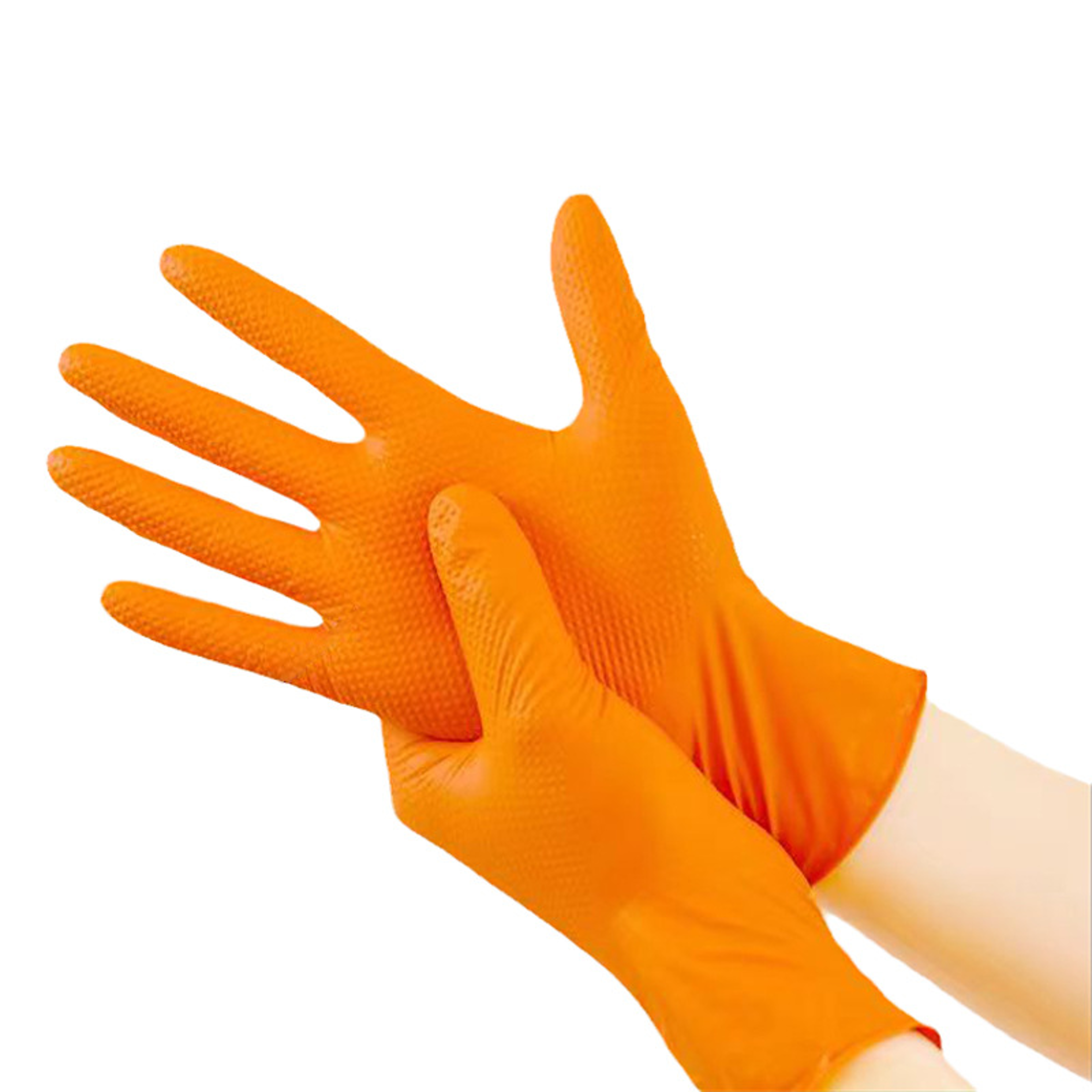 Heavy Duty Orange Nitrile Gloves Industrial Disposable Gloves Diamond Textured Grip Mechanic Safety 0