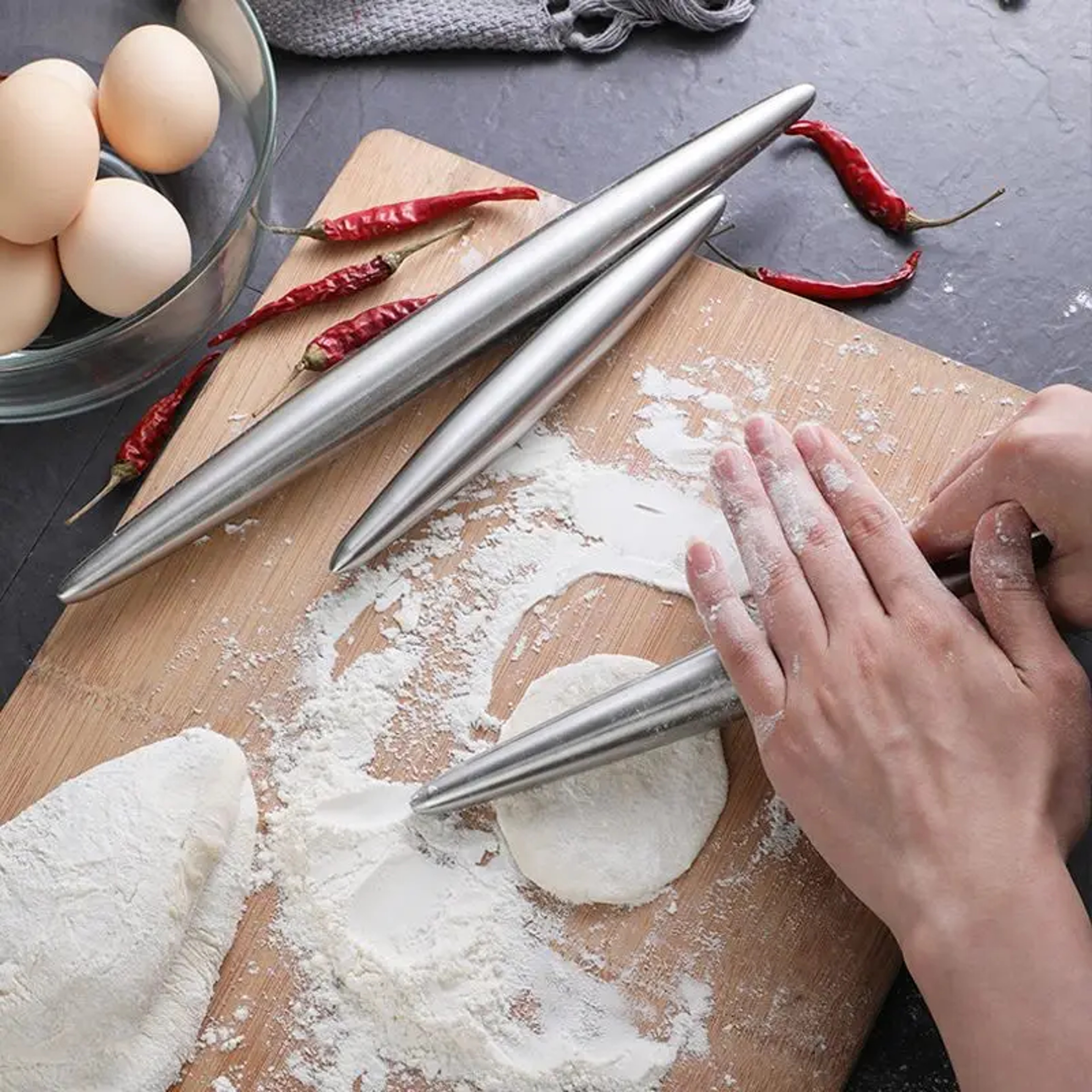 Stainless Steel Rolling Pin Non-Stick for Dough, Pizza, Cookies, Dumplings Kitchen Utensil Baking Tools – view 2