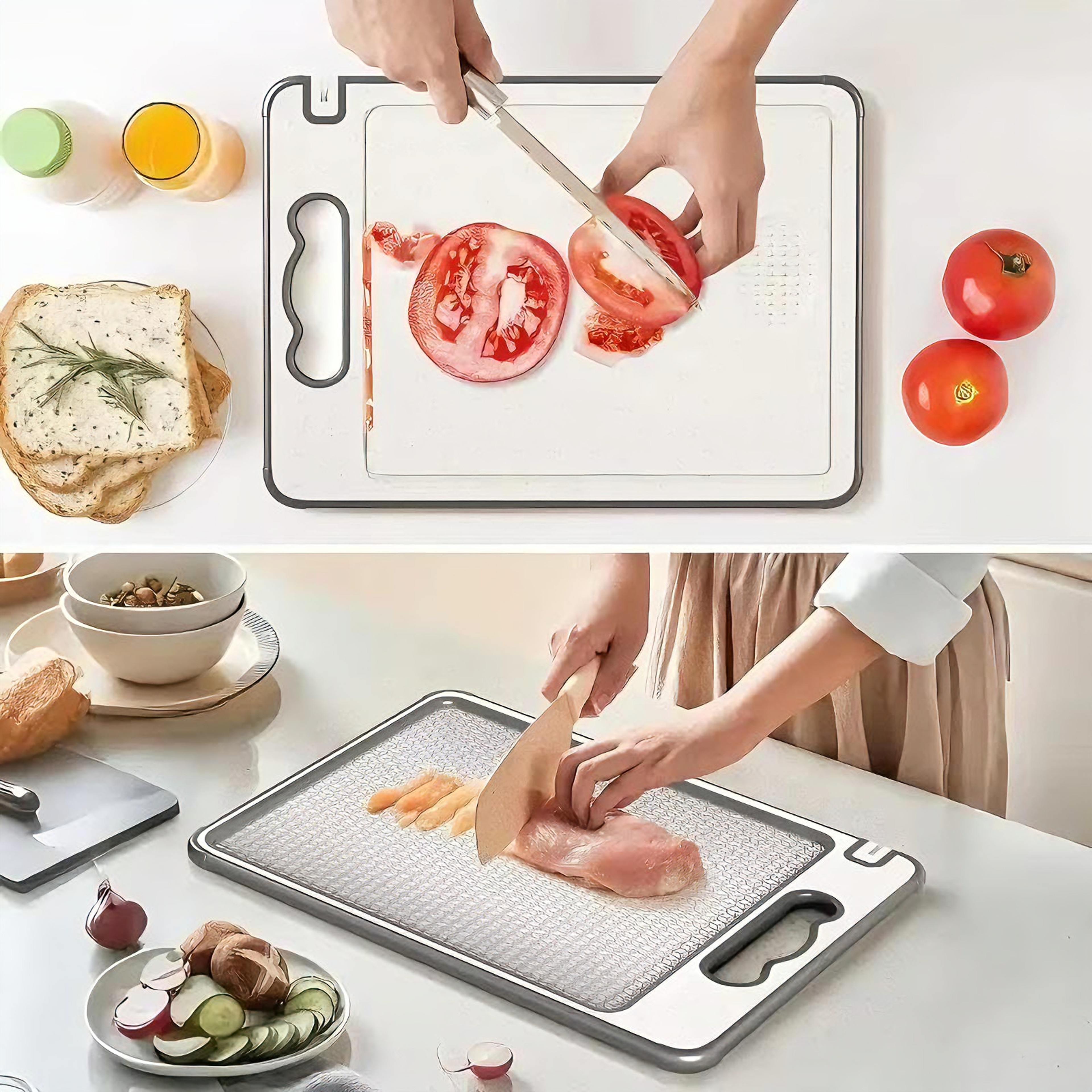 Stainless Steel Cutting Board Set Double Sided Kitchen Chopping Boards Dishwasher Safe Meat And Veg 2