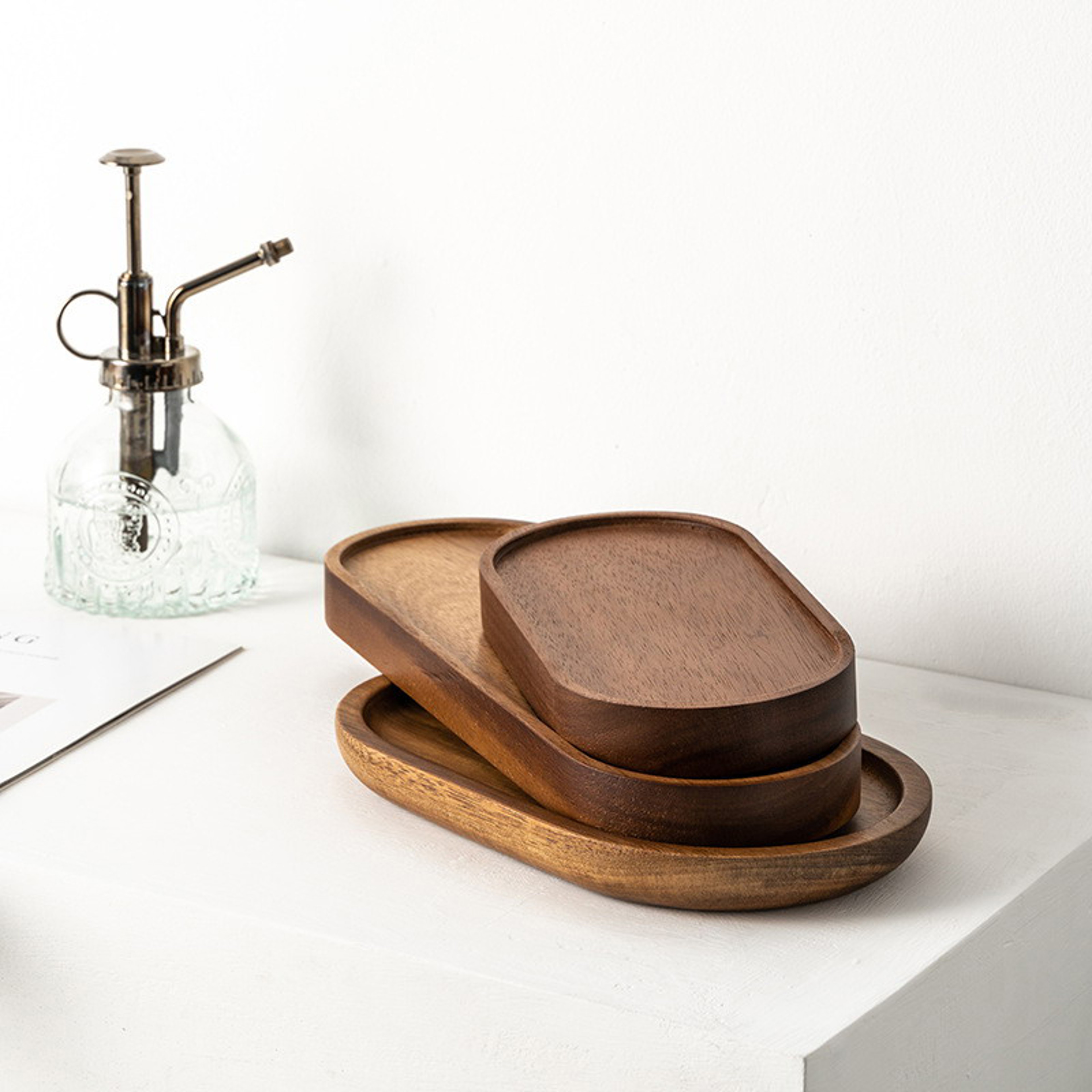 Dessert Plate Solid Wood Tableware Round Rectangle Snack Tray Food Tray For Home Use 5