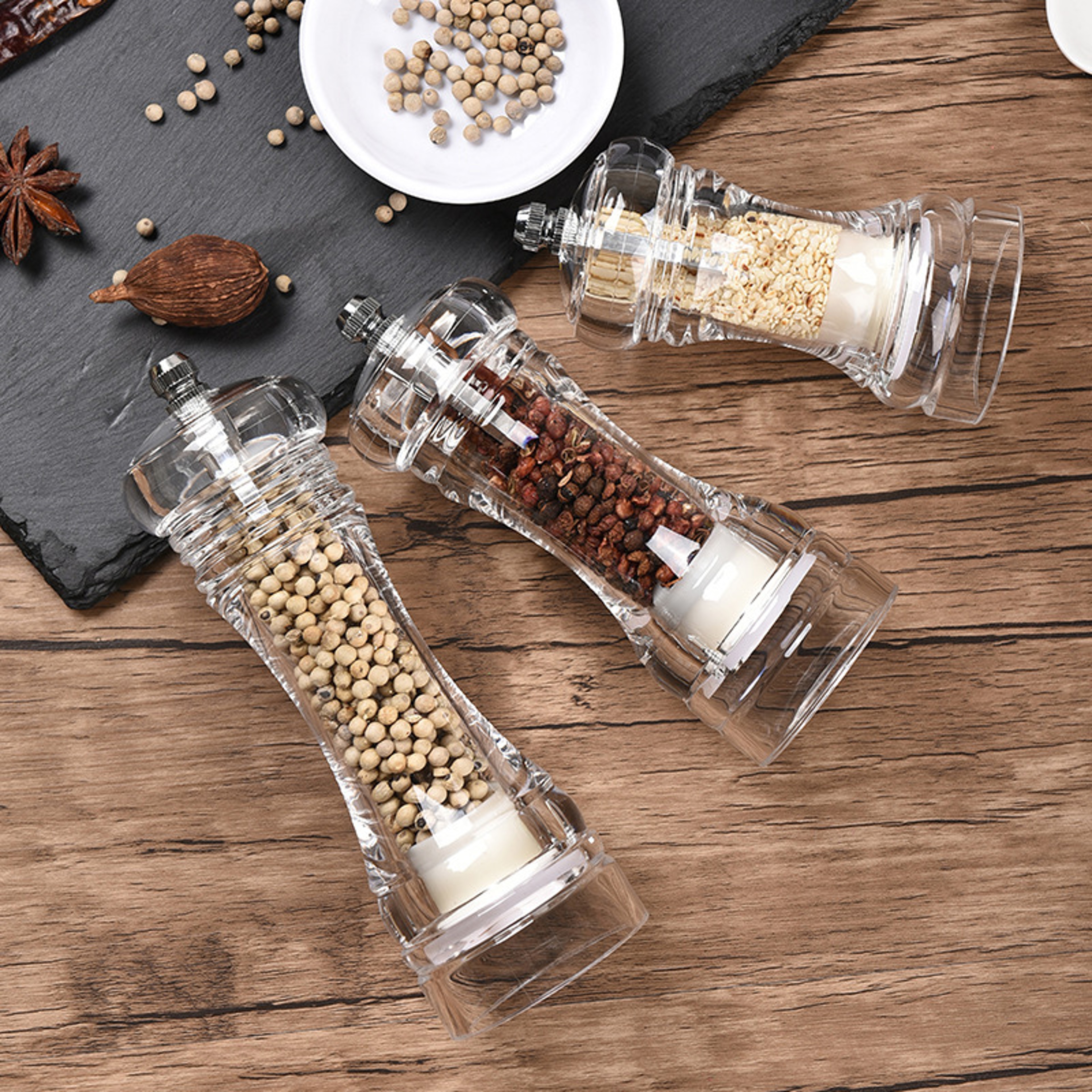 Acrylic Pepper Grinder, Adjustable Coarseness Salt and Pepper Shakers, Ceramic Rotor Kitchen Accessory – view 1