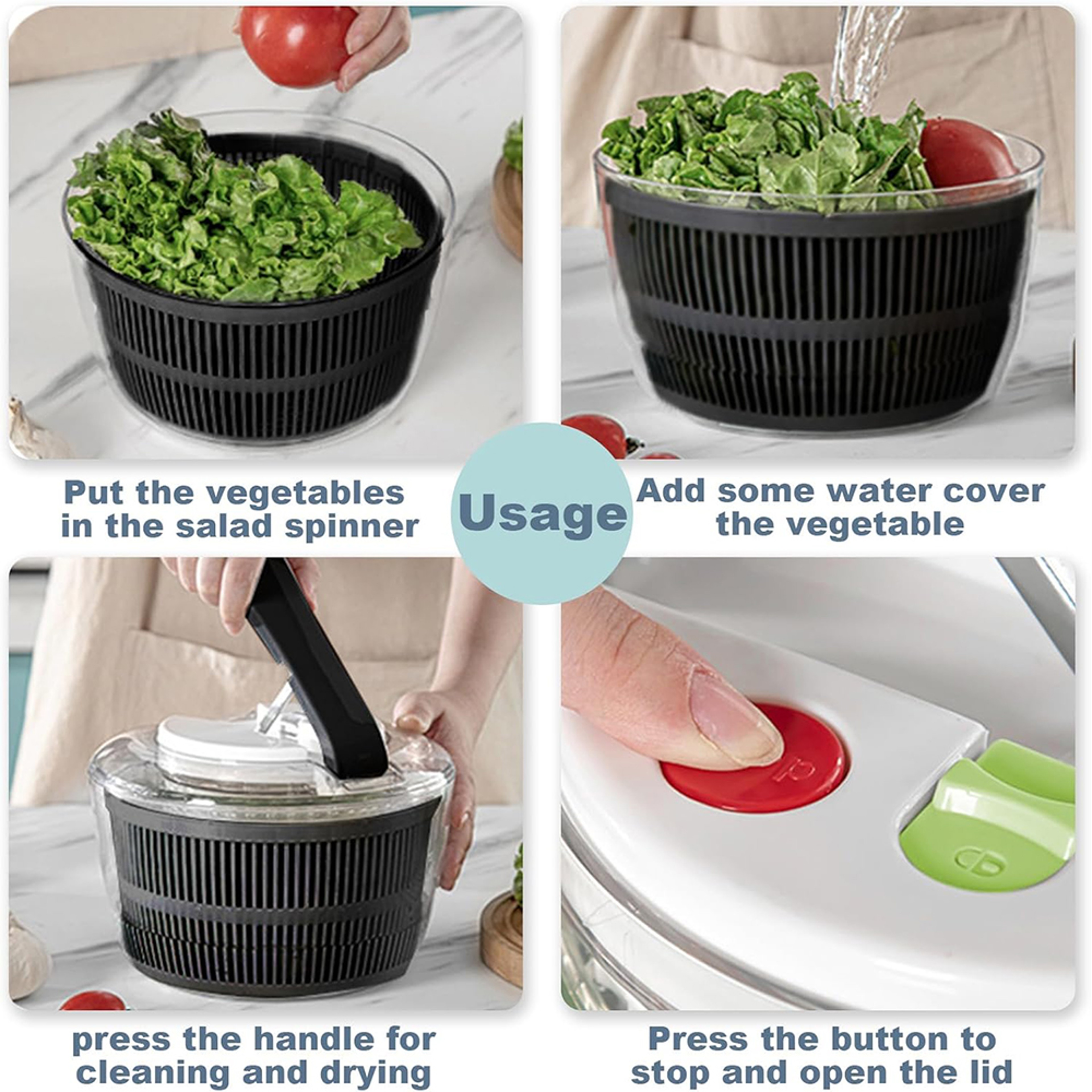 Large Salad Spinner With Lid Onehanded Easy Press Salad Washer Dryer Drainer Mixer 3