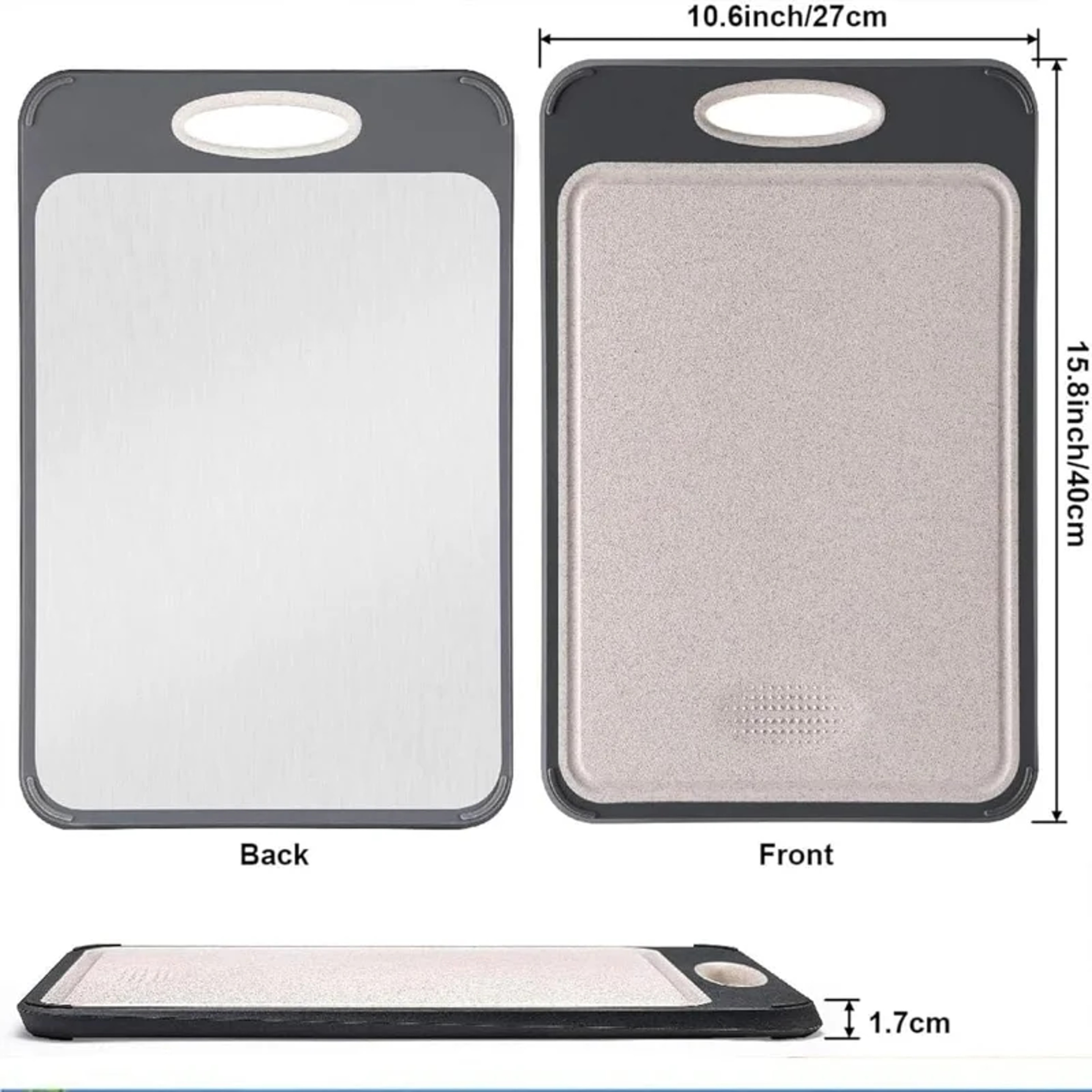 Stainless Steel Double-Sided Cutting Board for Meat, Vegetables, Fruits, Wheat Grass, Kitchen Easy Handle Board – view 6