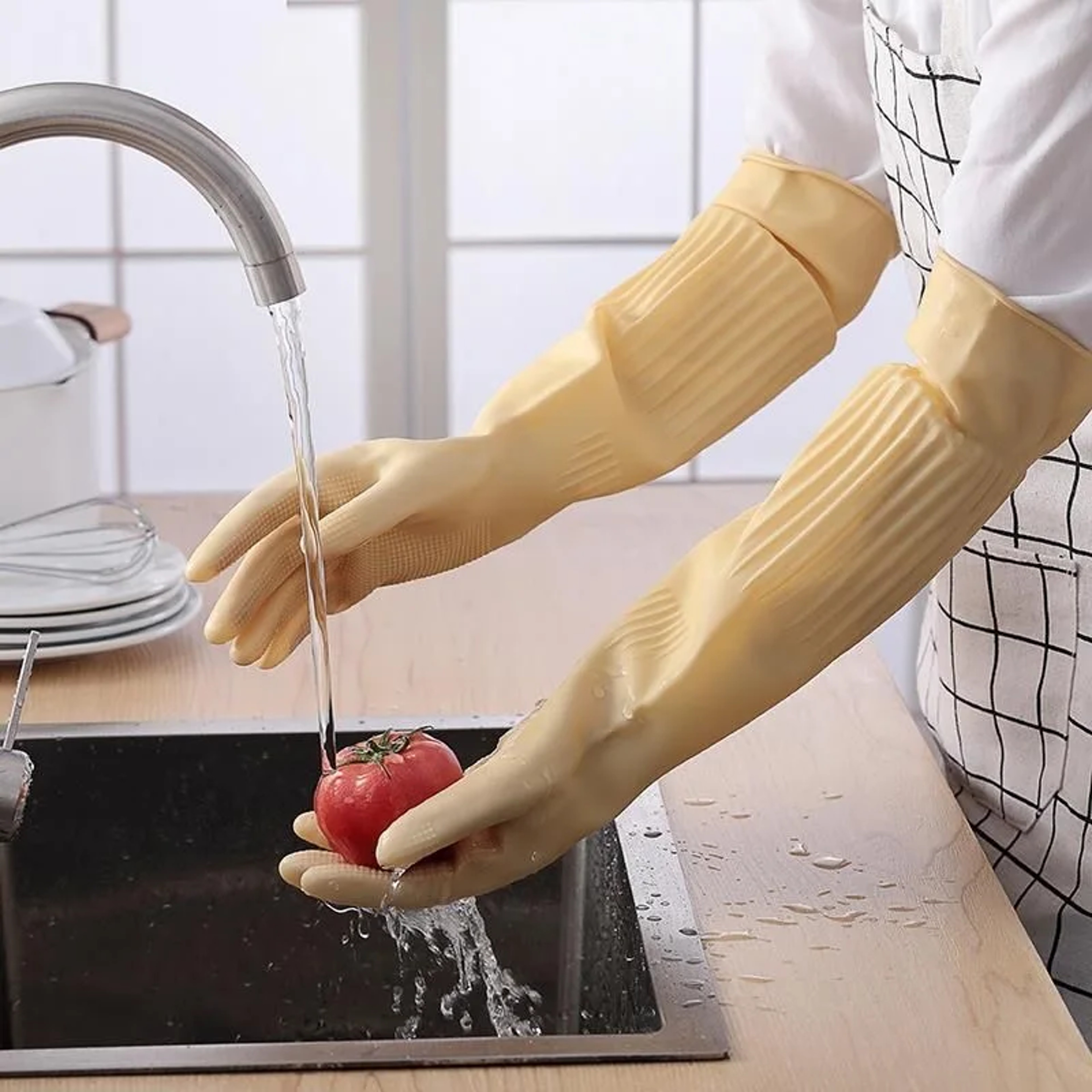 Multipurpose Reusable Rubber Dishwashing Gloves, Non-Slip for Kitchen, Car Cleaning, Gardening, Household Use – view 1