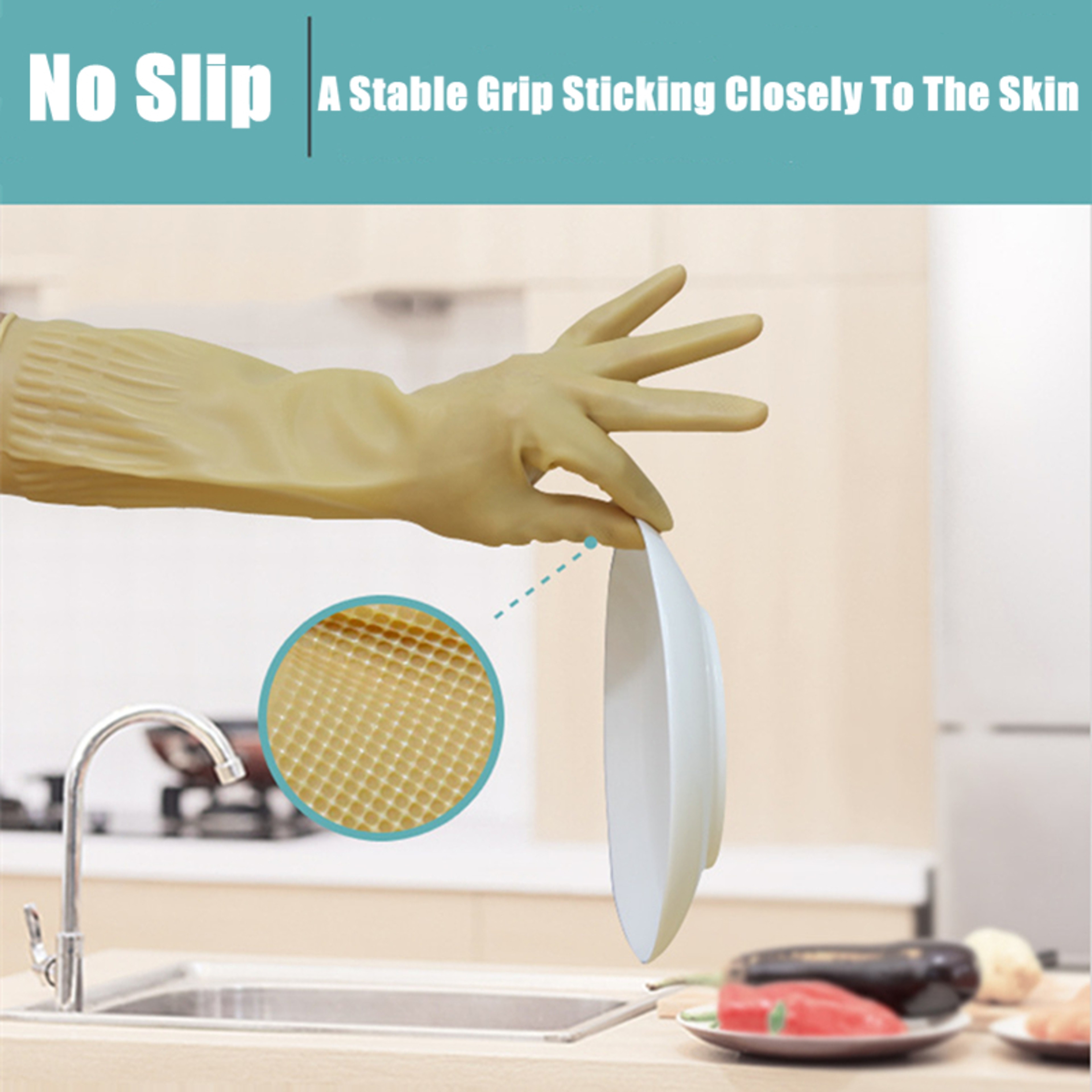 Multipurpose Reusable Rubber Dishwashing Gloves, Non-Slip for Kitchen, Car Cleaning, Gardening, Household Use – view 2