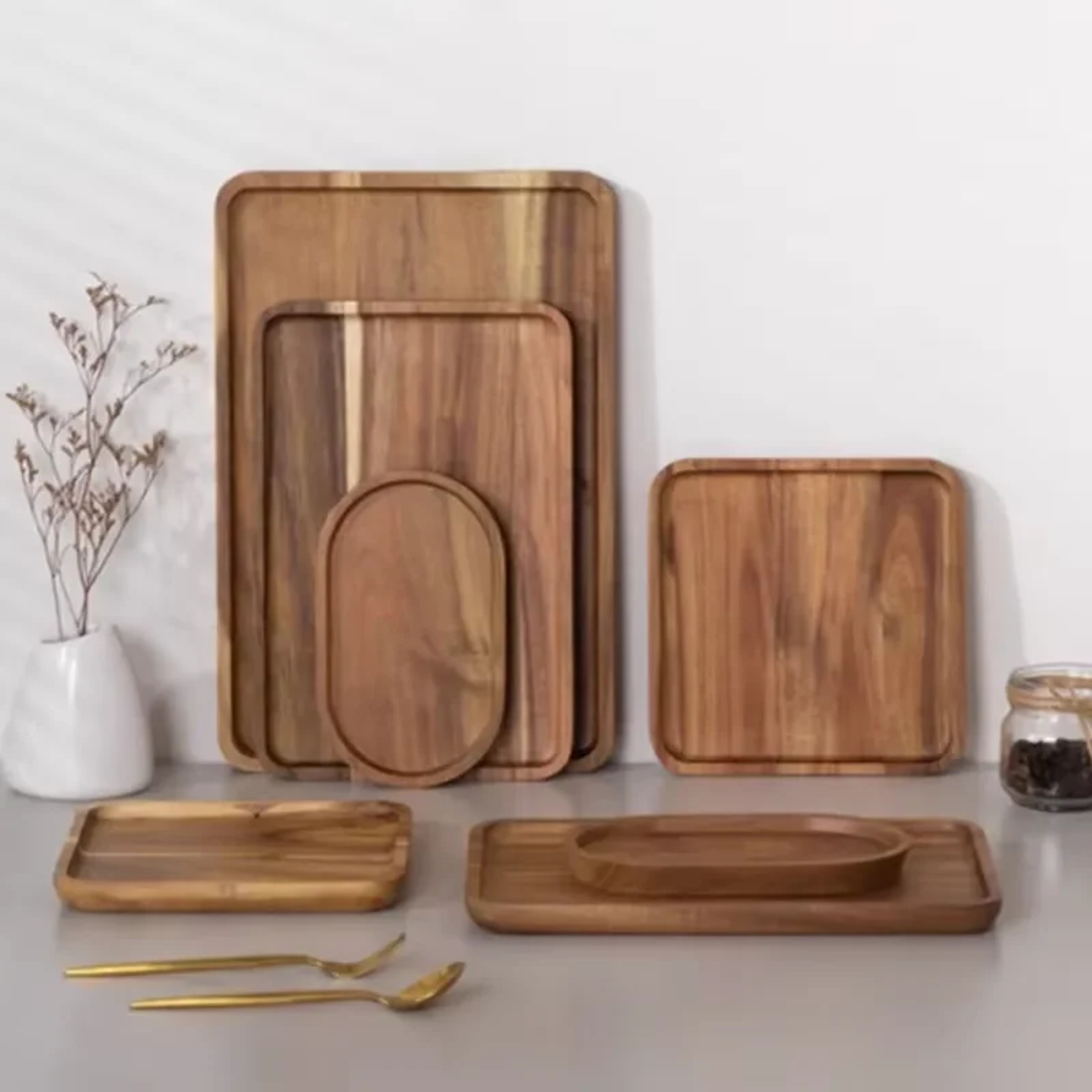 Natural Acacia Wood Coffee Tray Rectangular Plate For Serving Snacks Fruits Dessert And Tea 1