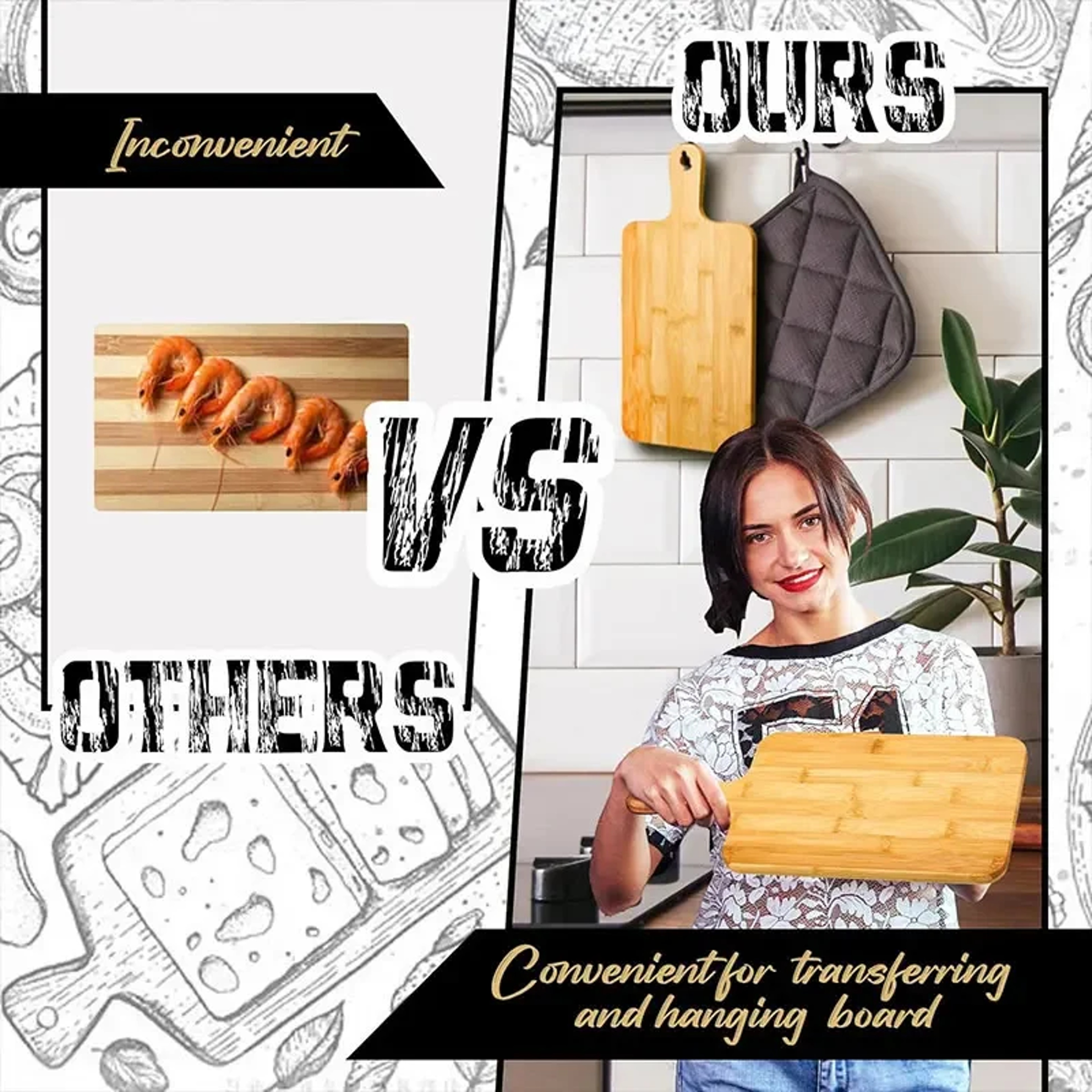 Large Bamboo Cutting Board With Handle Wooden Kitchen Chopping Board For Pizza Vegetables Meat Dura