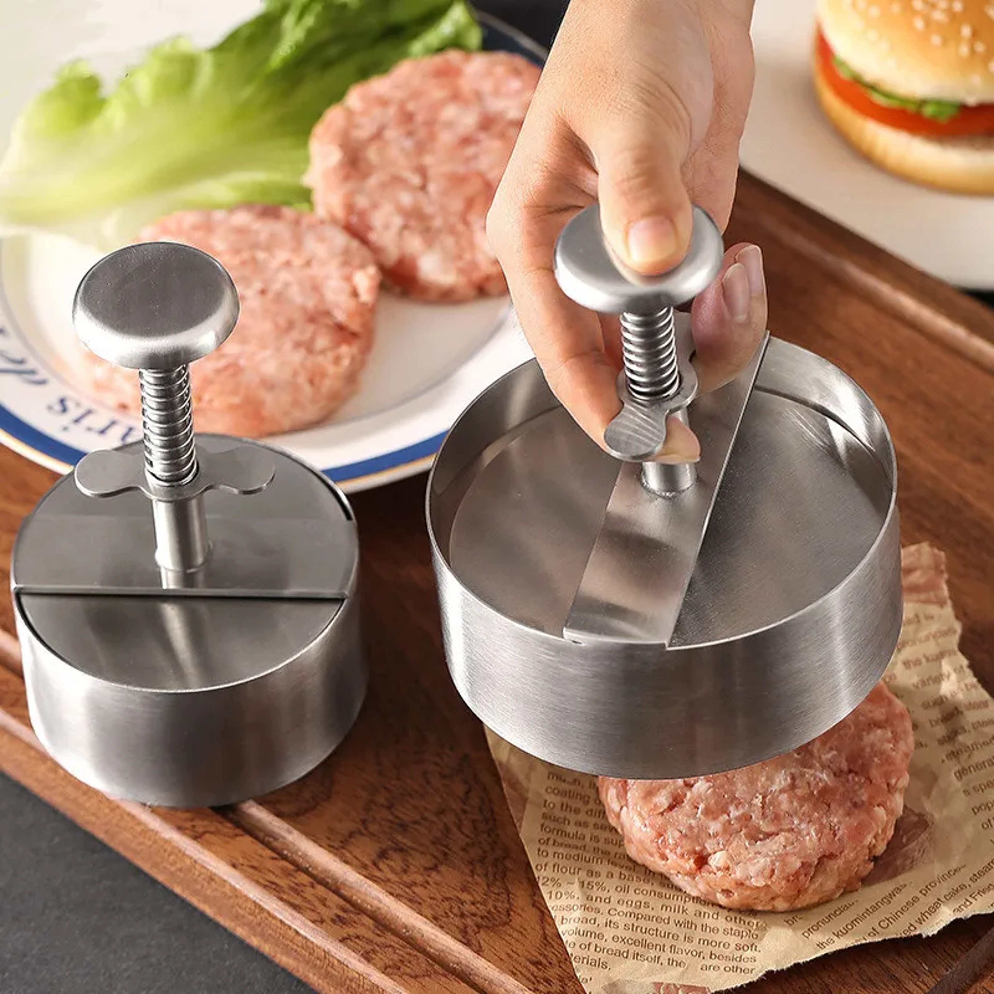 Hamburger Patty Maker Press Stainless Steel NonStick Round Manual Rice Ball Mold Thickness Adjusted 1