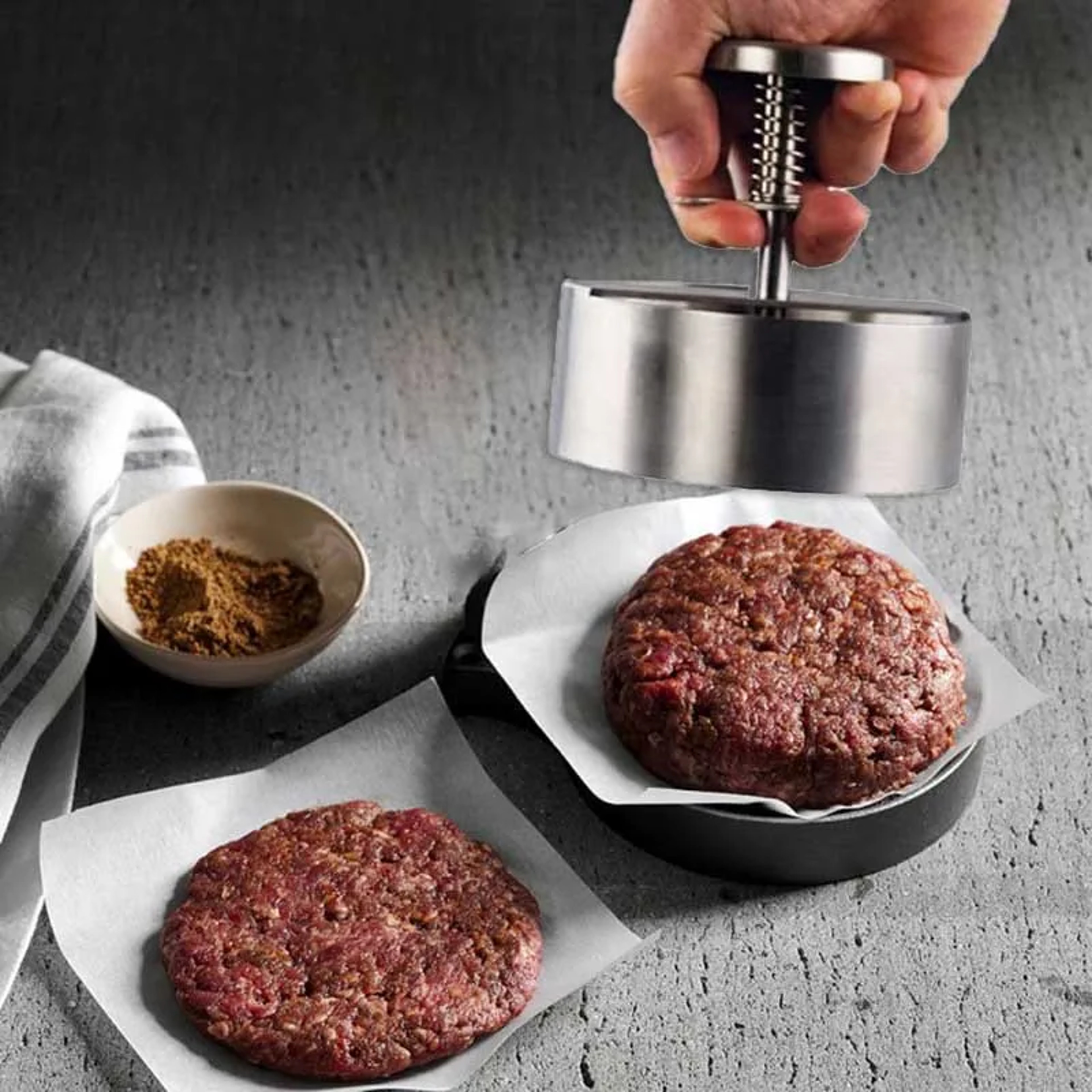 Hamburger Patty Maker Press Stainless Steel NonStick Round Manual Rice Ball Mold Thickness Adjusted 2