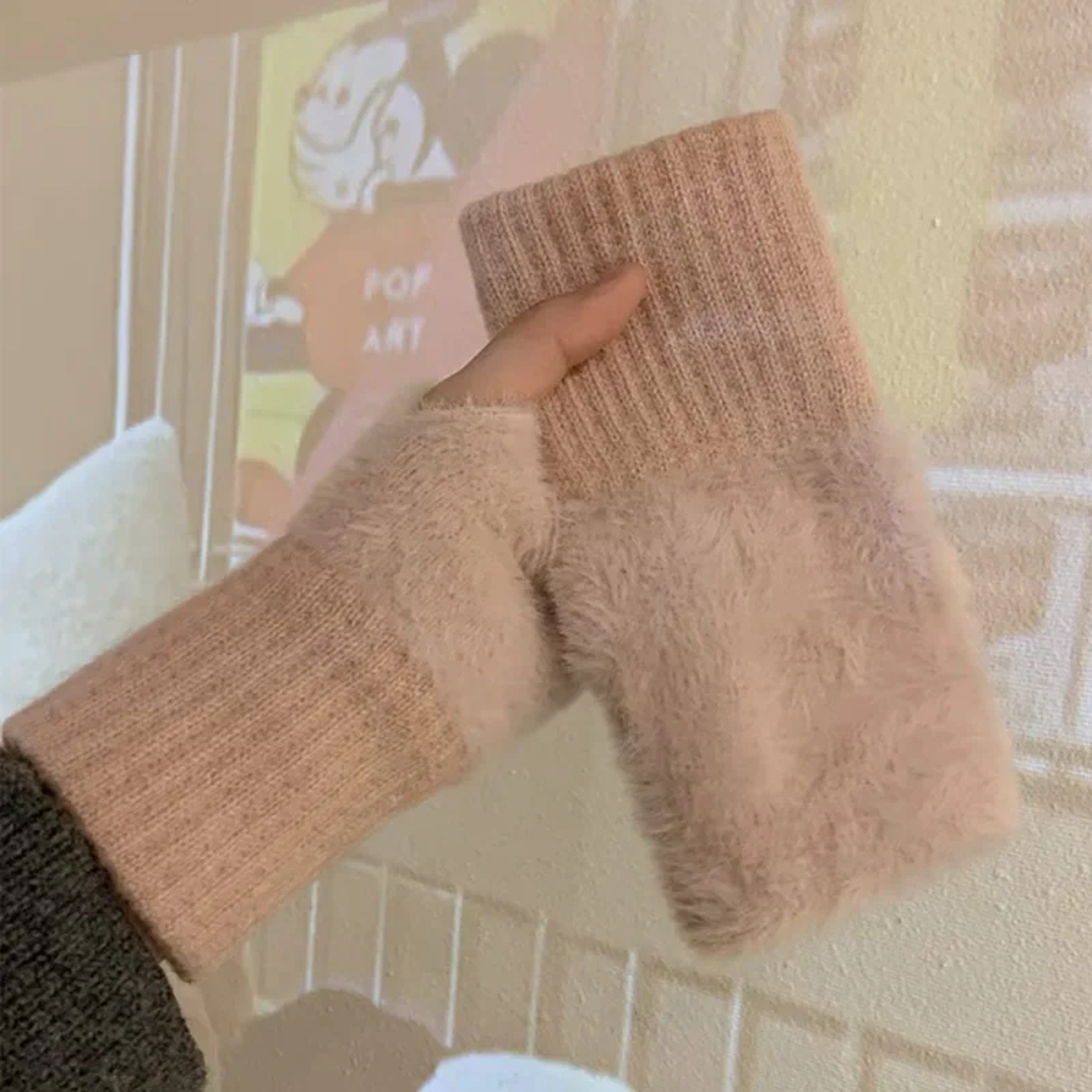 Womens Soft Mink Fleece Half Finger Glove Plush Knitted Fingerless Wrist Mittens For Driving And Wr 9
