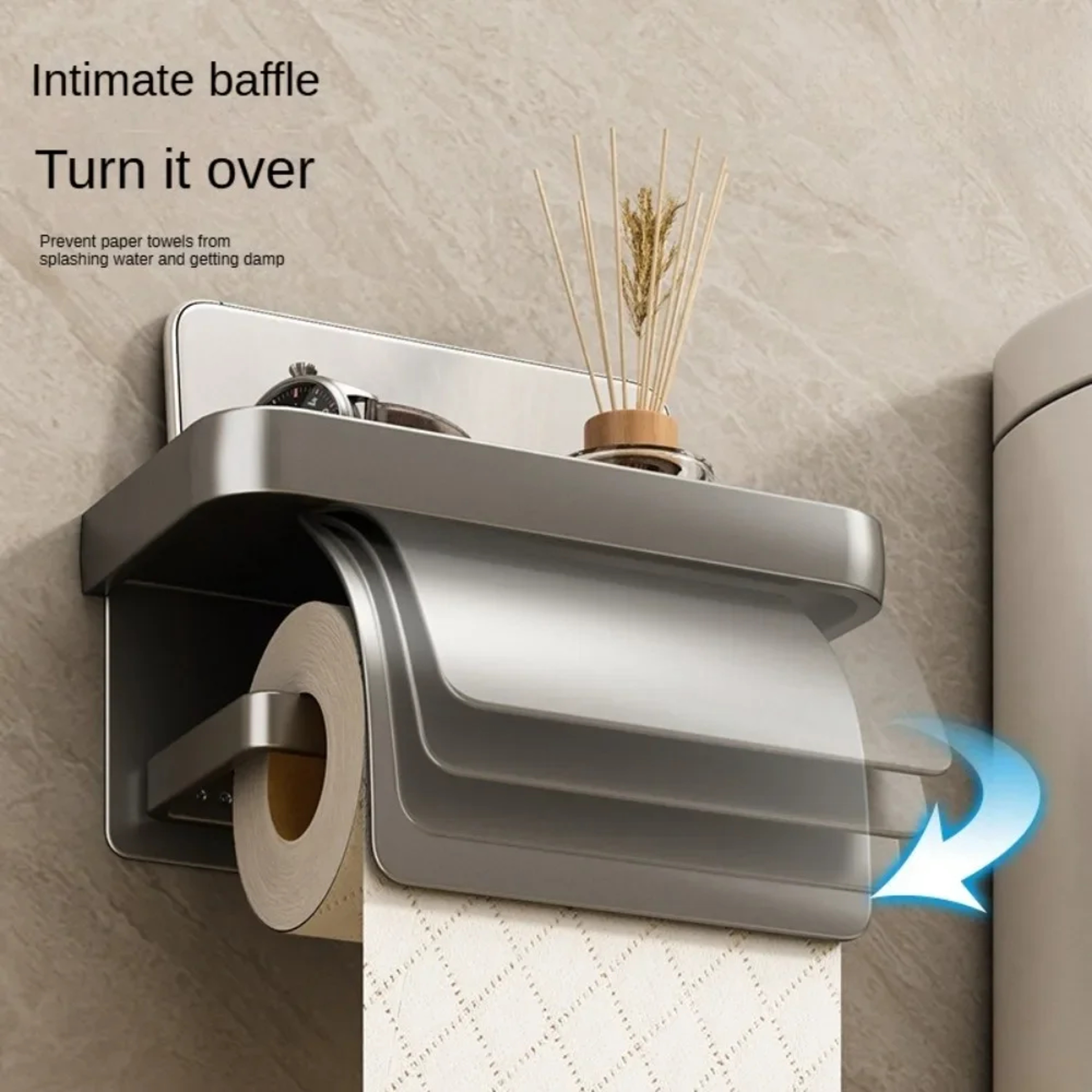 Self-Adhesive Toilet Paper Roll Holder with Shelf, Wall Mount Tissue Holder – view 4